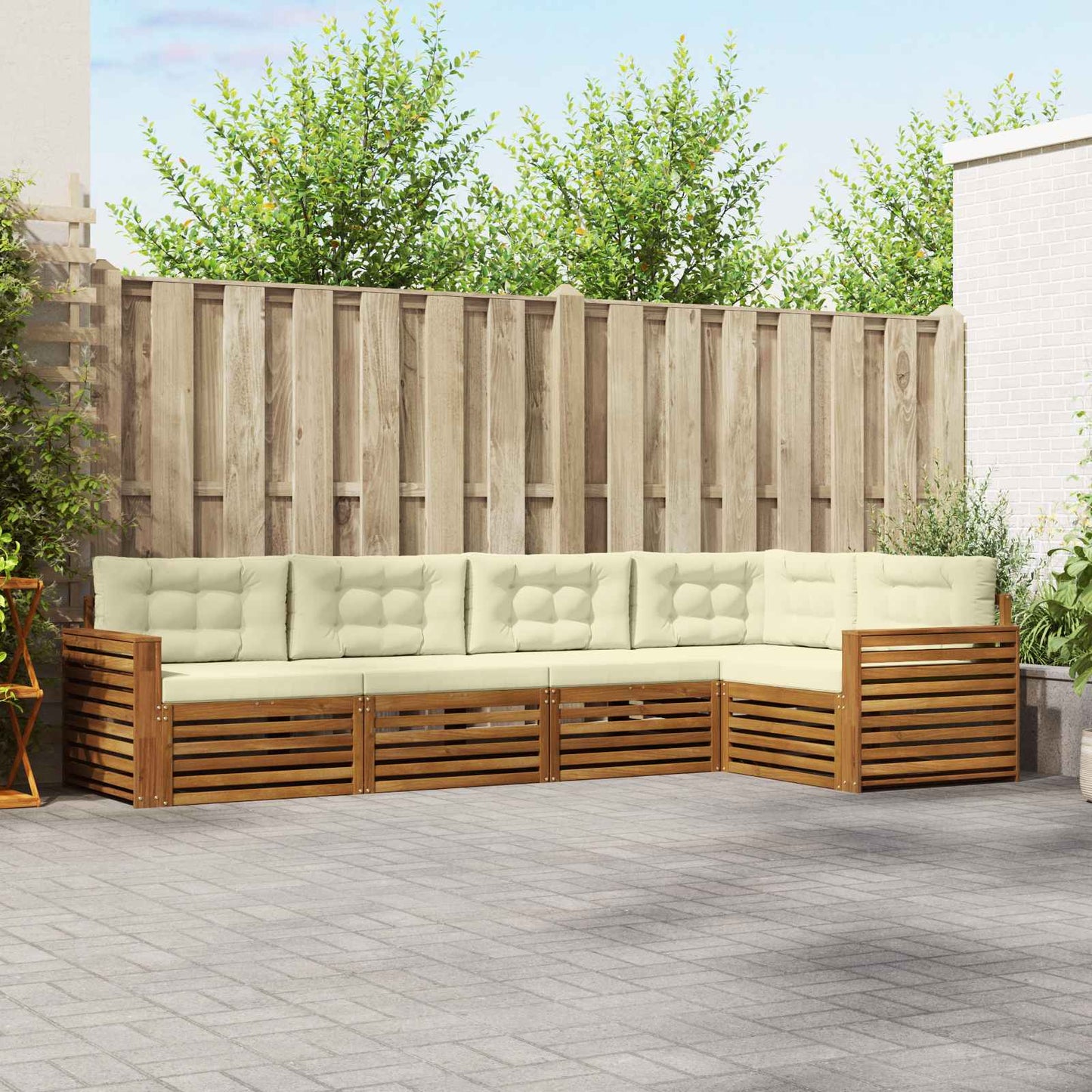 Set di divani da esterno con cuscino 5 pcs Naturale e Crema