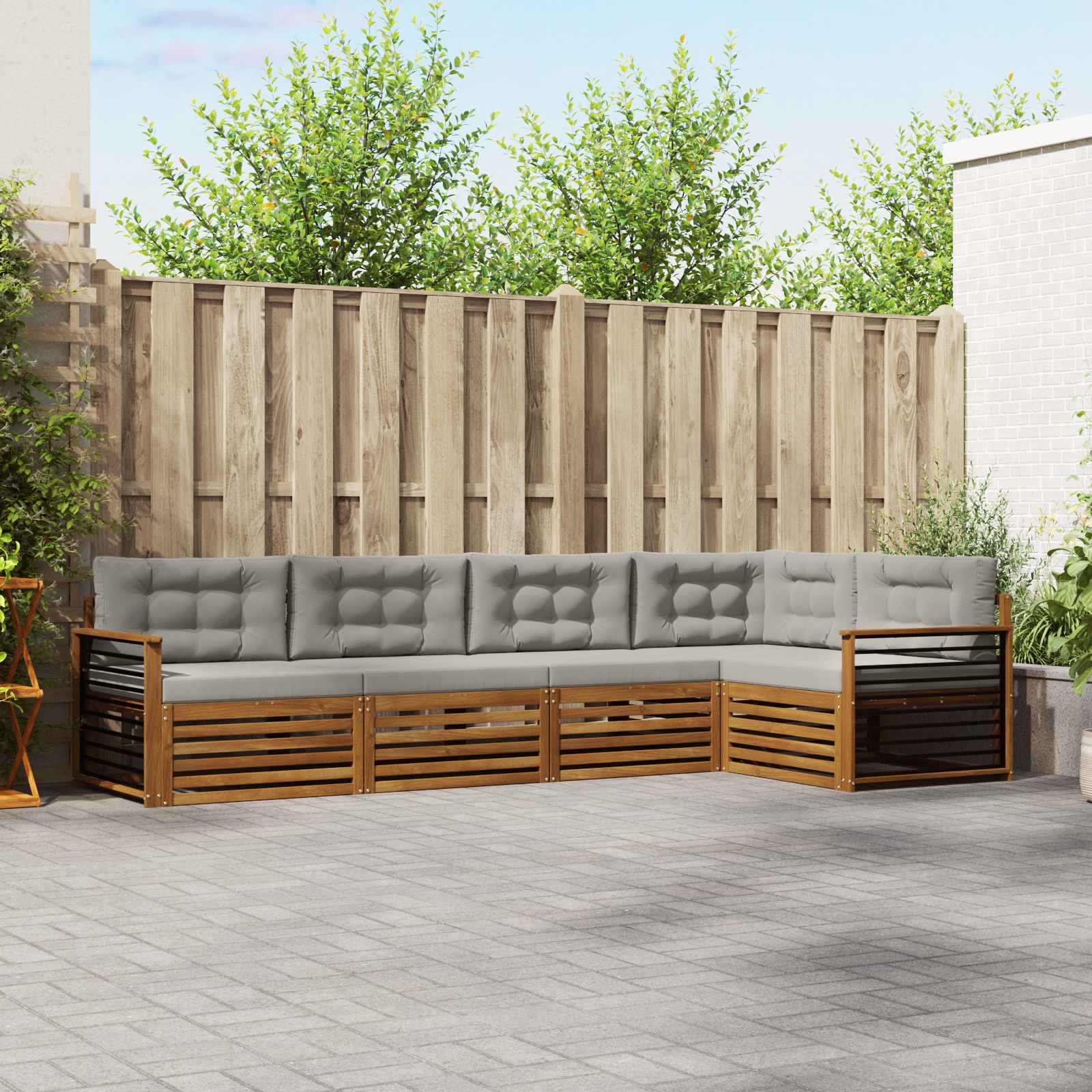 Set di divani da esterno 5 pcs Grigio Naturale e Chiaro | homemem39