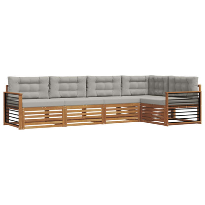 Set di divani da esterno 5 pcs Grigio Naturale e Chiaro