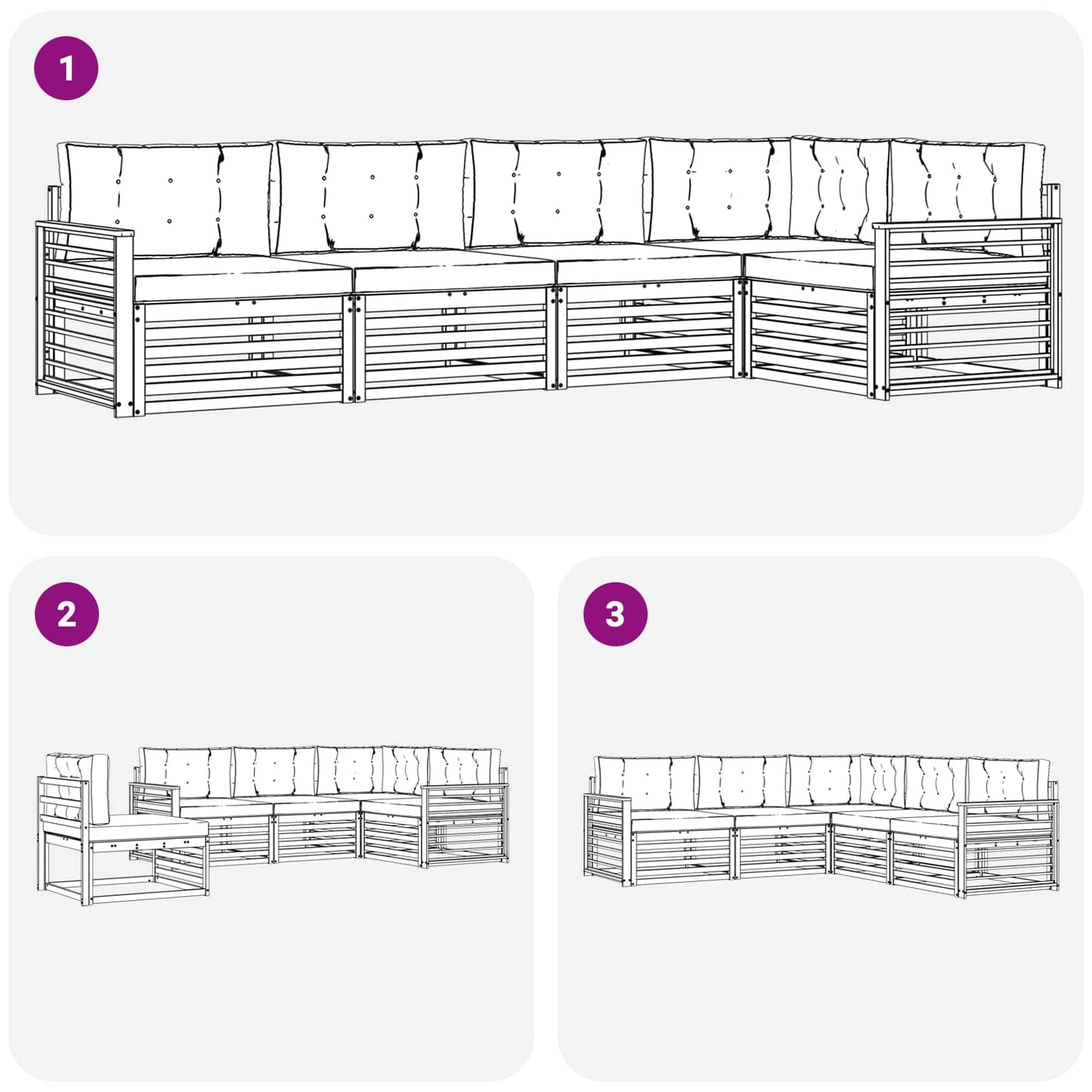 Set di divani da esterno con cuscino 5 pcs Naturale e Antracite | homemem39