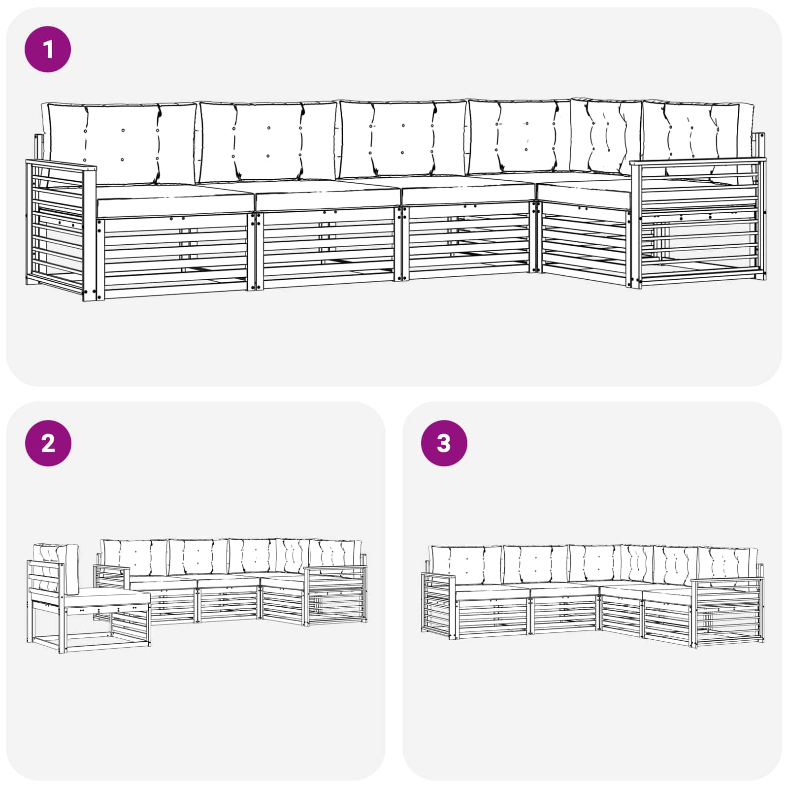 Set di divani da esterno con cuscino 5 pcs Naturale e Antracite | homemem39