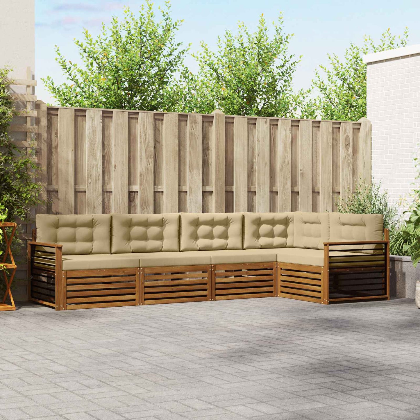 Set di divani da esterno con cuscino 5 pcs Naturale e Beige | homemem39