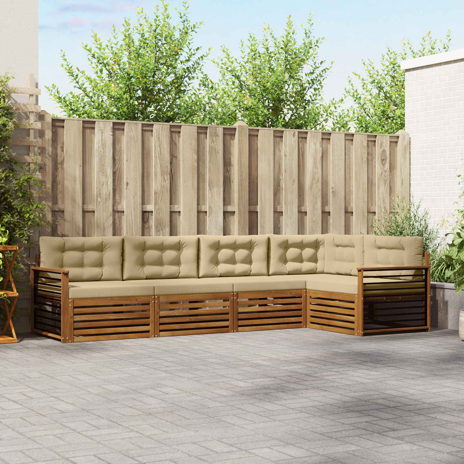 Set di divani da esterno con cuscino 5 pcs Naturale e Beige | homemem39