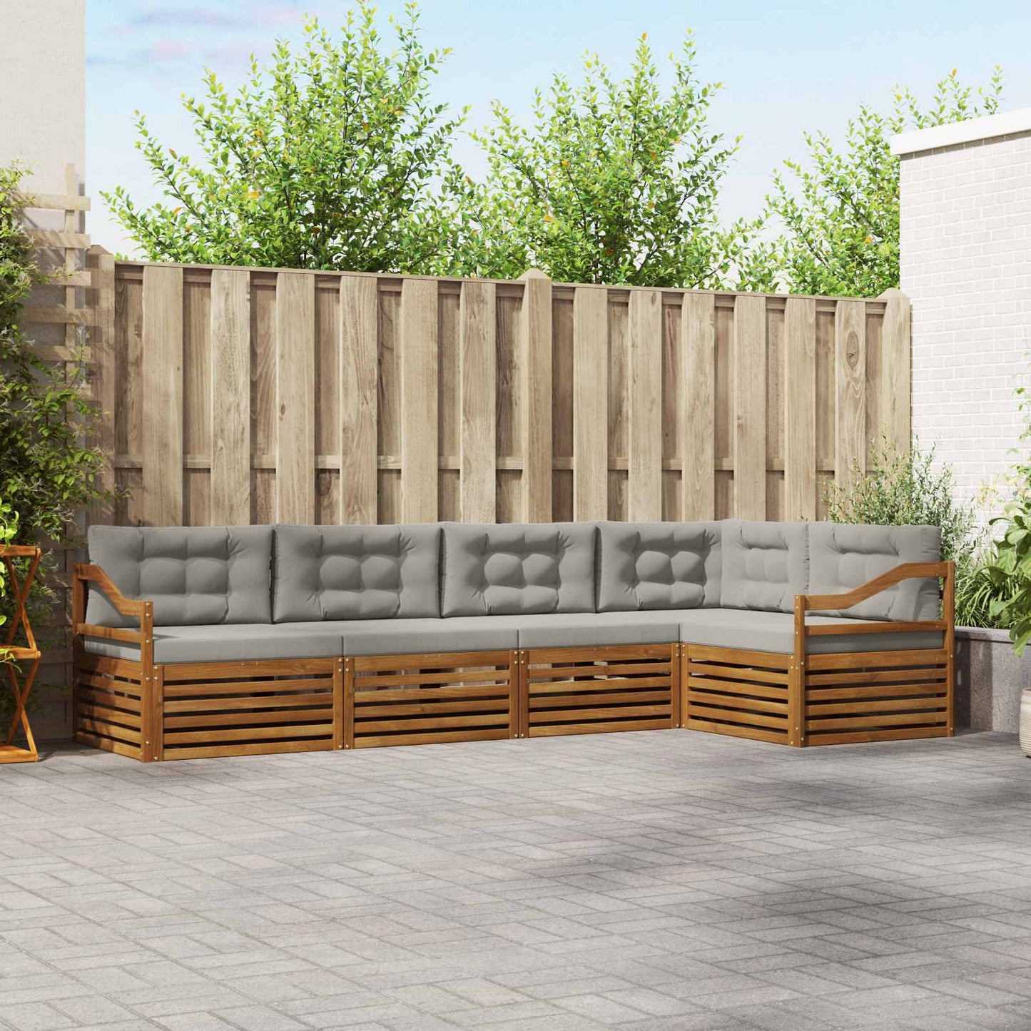 Set di divani da esterno 5 pcs Grigio Naturale e Chiaro | homemem39