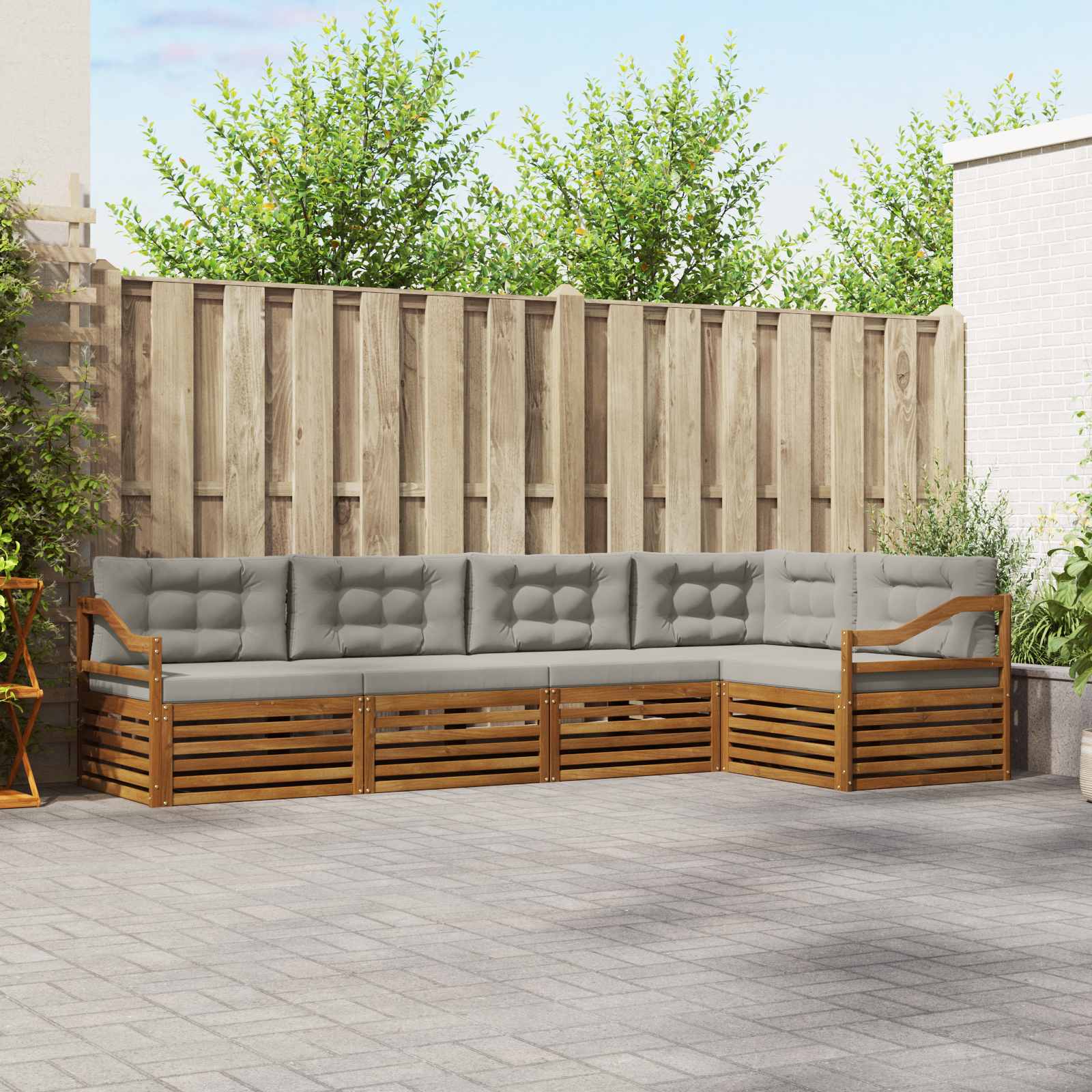 Set di divani da esterno 5 pcs Grigio Naturale e Chiaro | homemem39