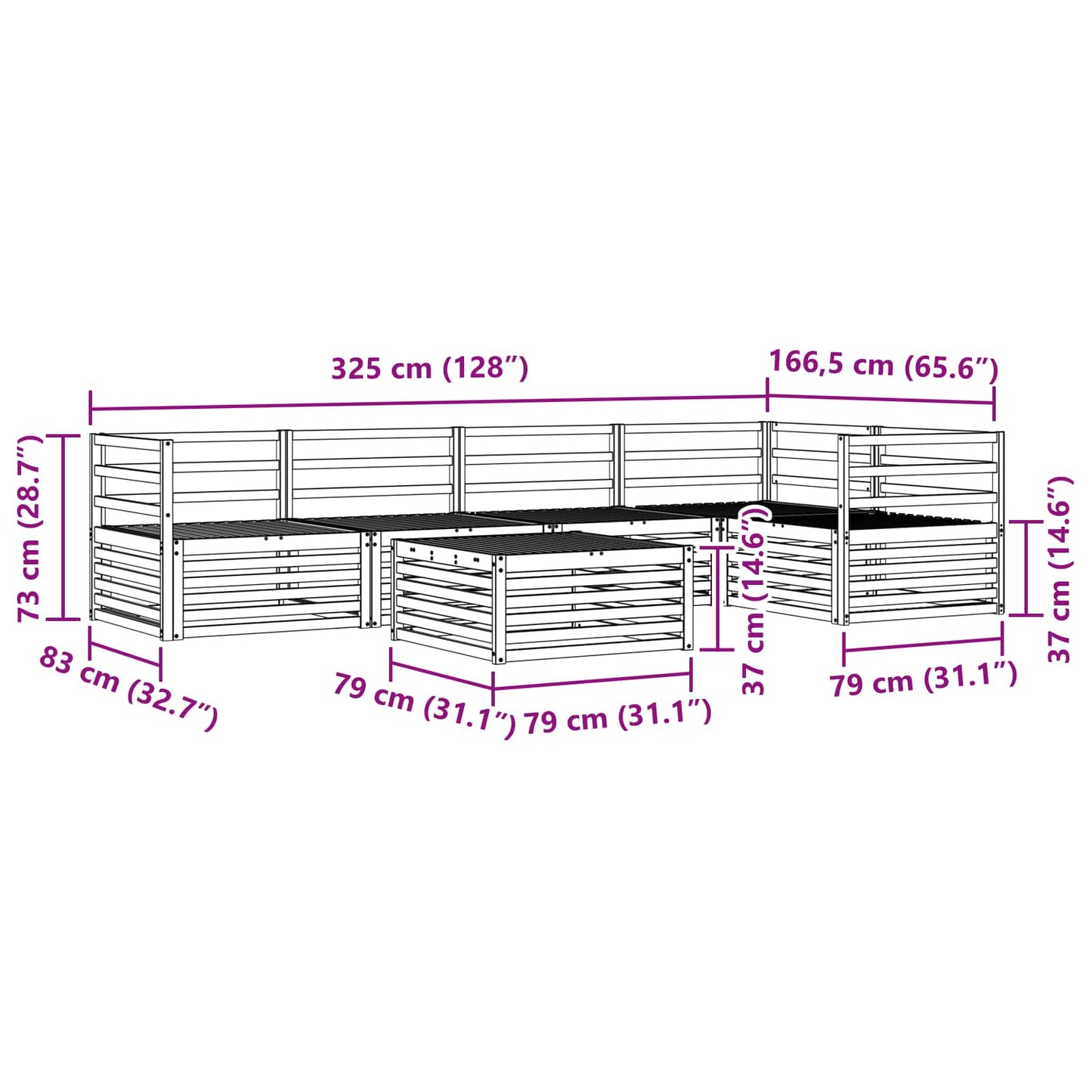 Set di divani da esterno 6 pcs Naturale