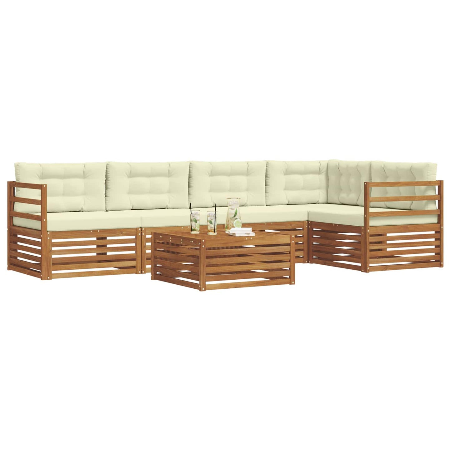 Set di divani da esterno con cuscino 6 pcs Naturale e Crema | homemem39