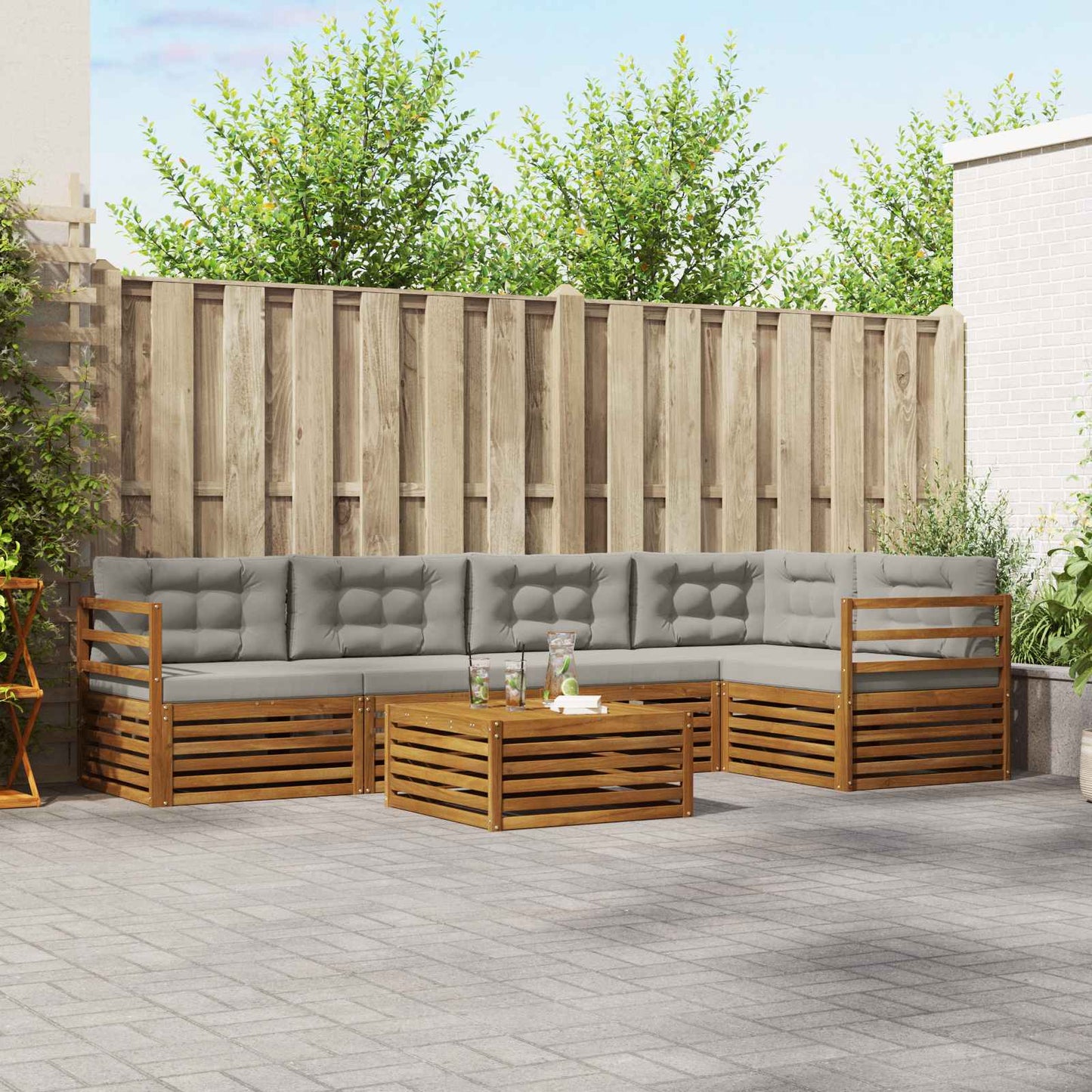 Set di divani da esterno 6 pcs Grigio Naturale e Chiaro