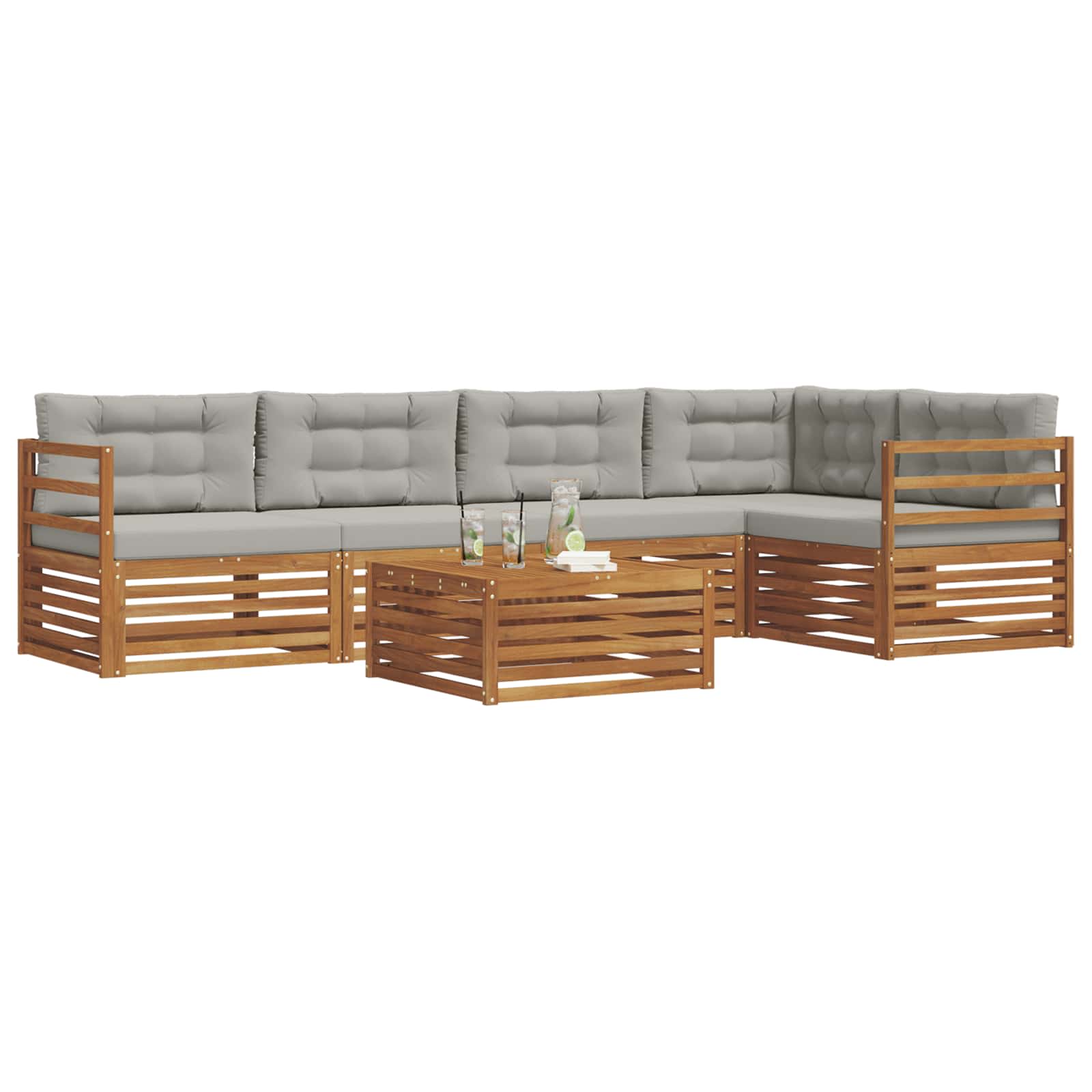 Set di divani da esterno 6 pcs Grigio Naturale e Chiaro | homemem39