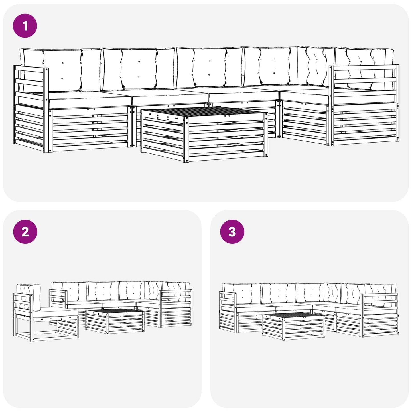 Set di divani da esterno con cuscino 6 pcs Naturale e Antracite | homemem39