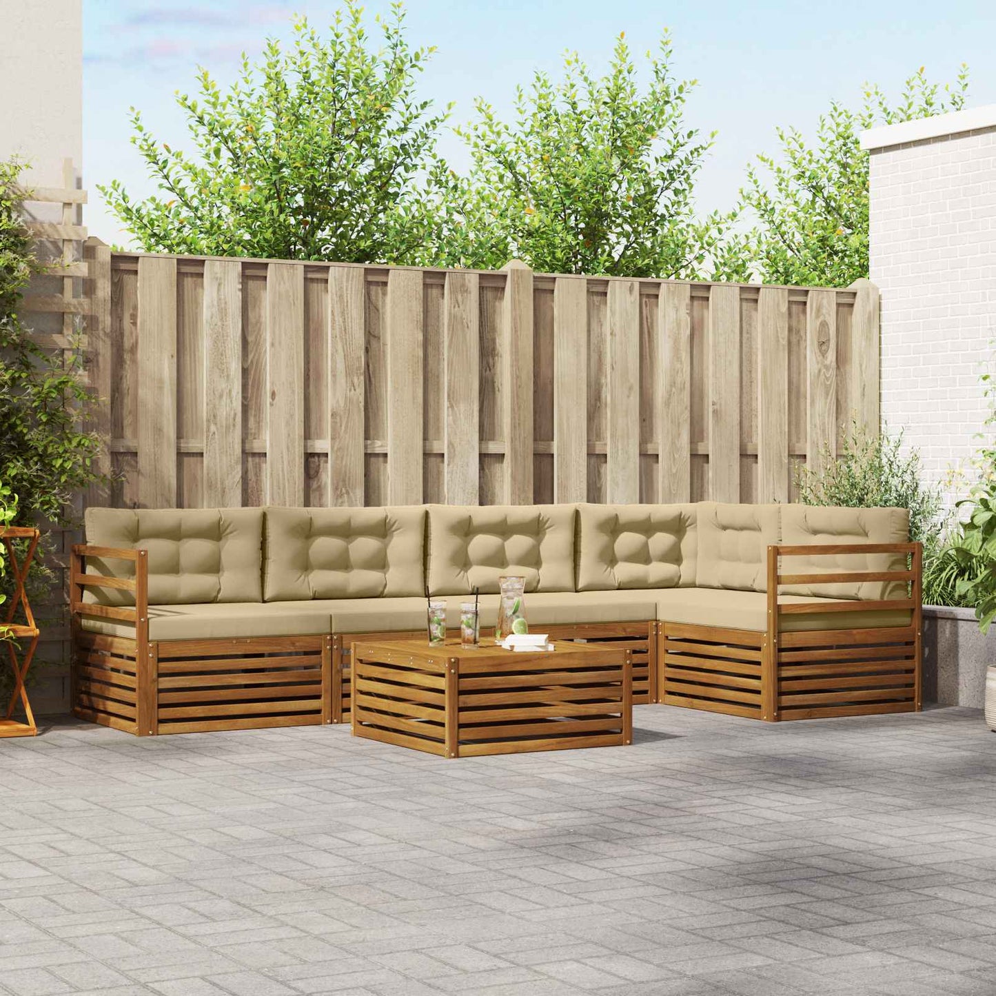 Set di divani da esterno con cuscino 6 pcs Naturale e Beige