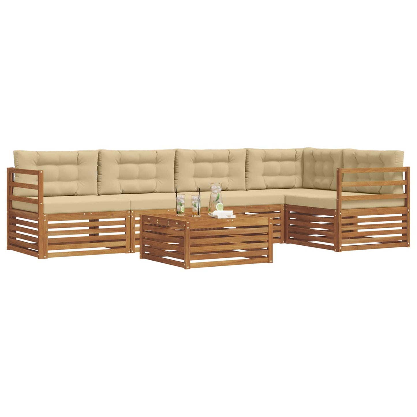 Set di divani da esterno con cuscino 6 pcs Naturale e Beige