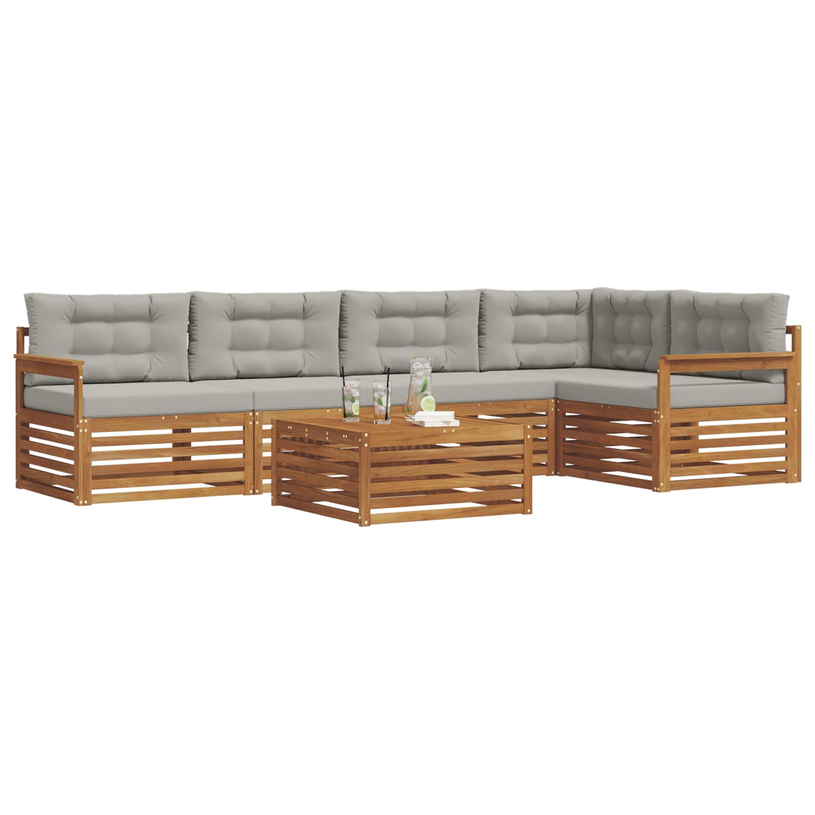 Set di divani da esterno 6 pcs Grigio Naturale e Chiaro | homemem39