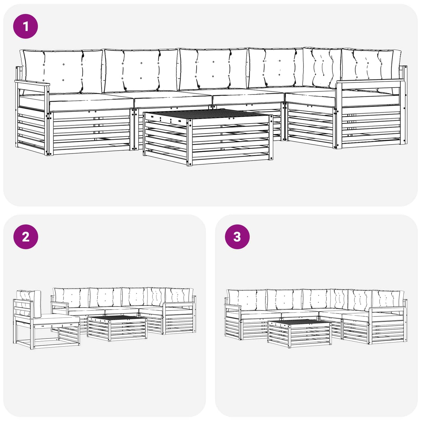 Set di divani da esterno con cuscino 6 pcs Naturale e Antracite | homemem39