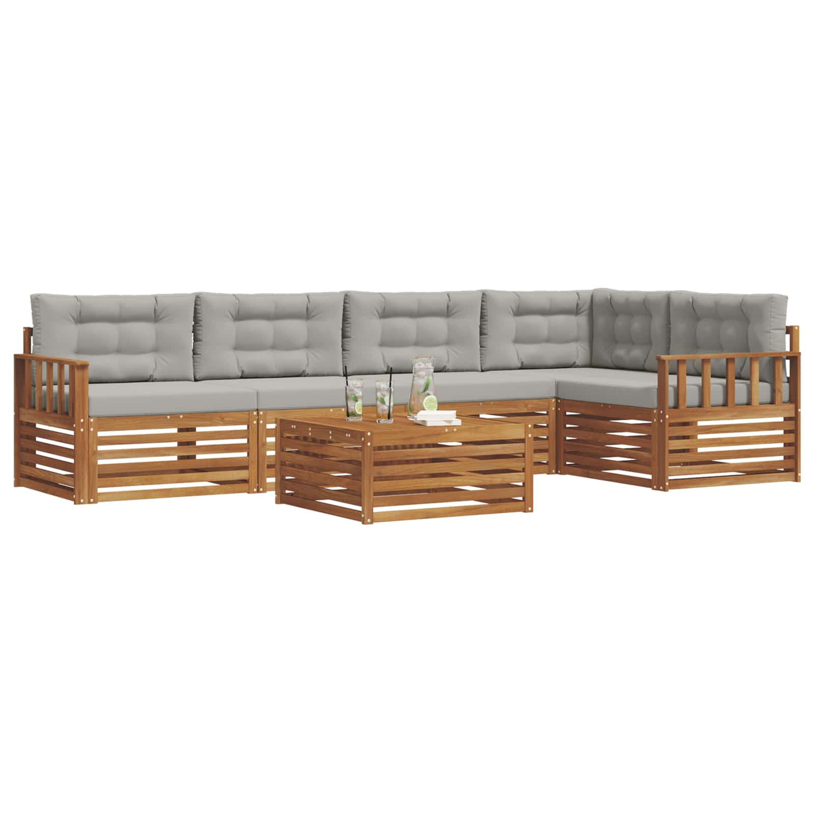Set di divani da esterno 6 pcs Grigio Naturale e Chiaro | homemem39
