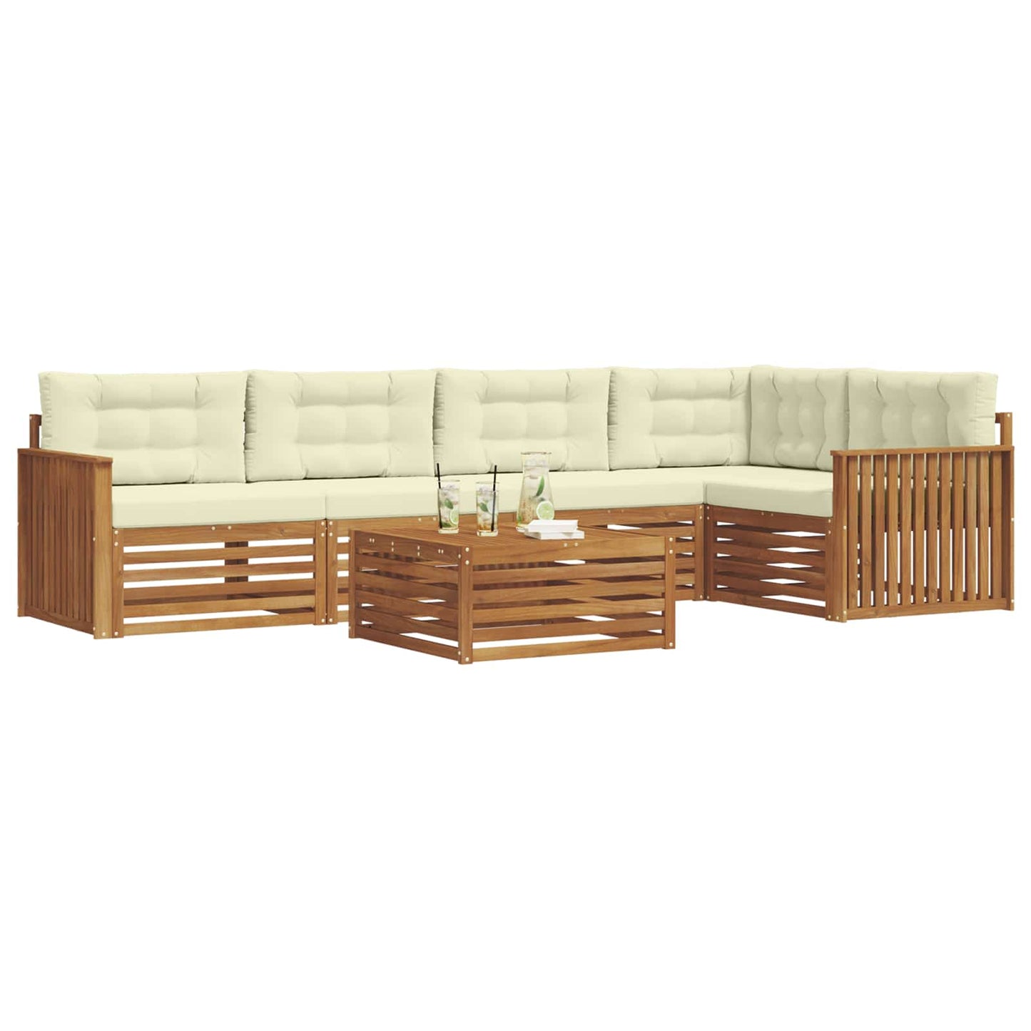 Set di divani da esterno con cuscino 6 pcs Naturale e Crema | homemem39