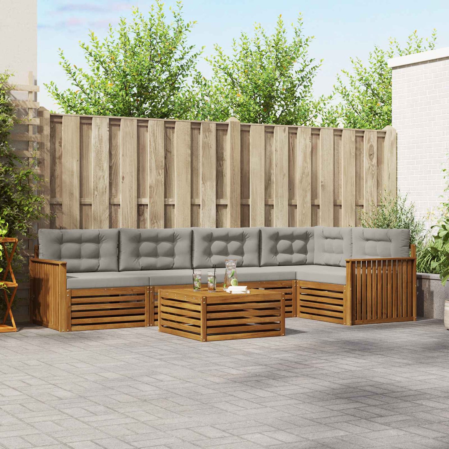 Set di divani da esterno 6 pcs Grigio Naturale e Chiaro | homemem39