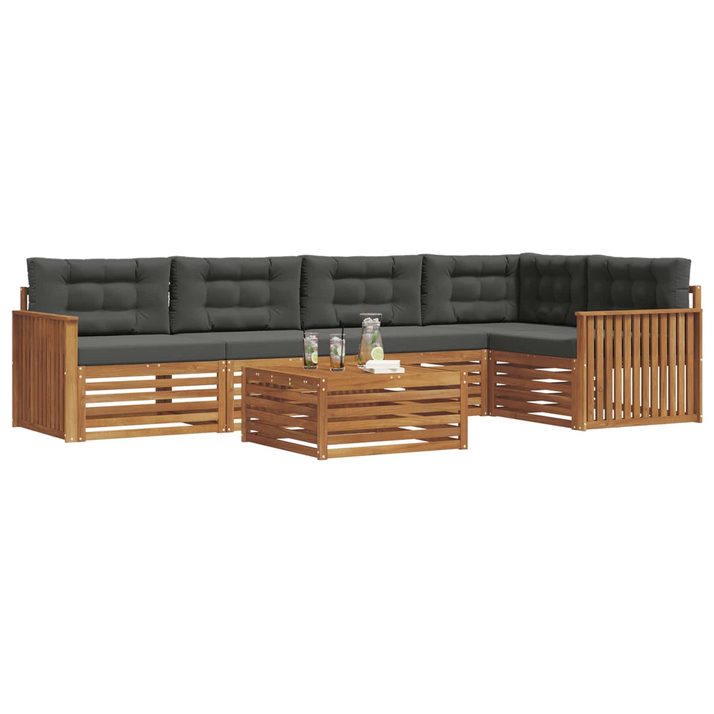 Set di divani da esterno con cuscino 6 pcs Naturale e Antracite | homemem39