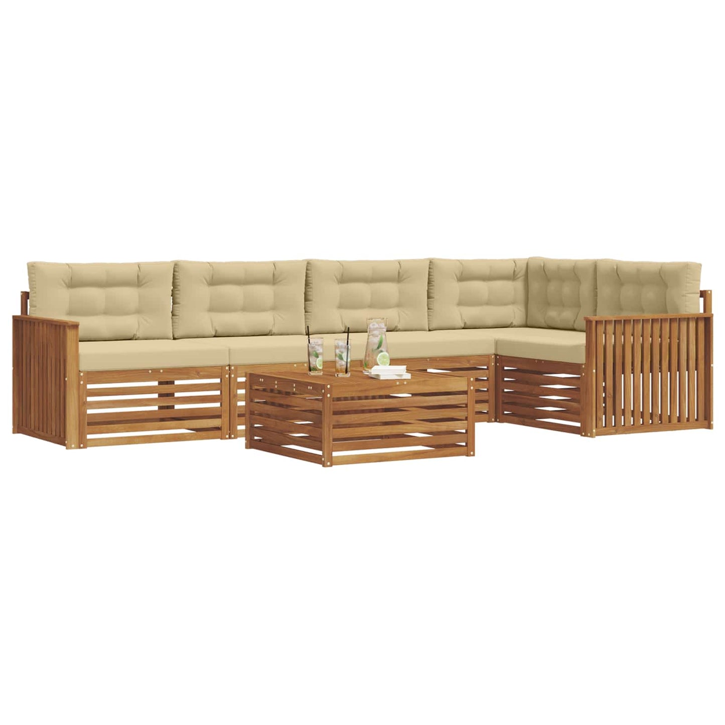 Set di divani da esterno con cuscino 6 pcs Naturale e Beige