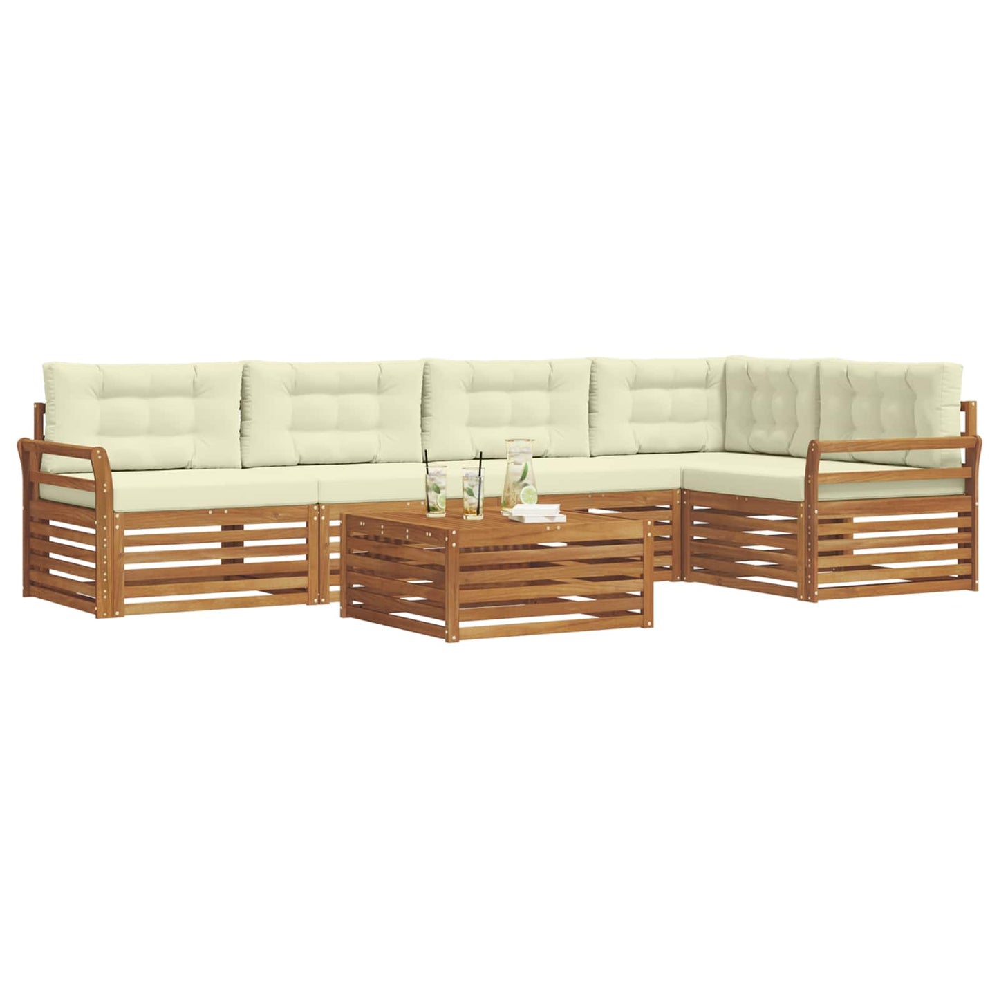 Set di divani da esterno con cuscino 6 pcs Naturale e Crema