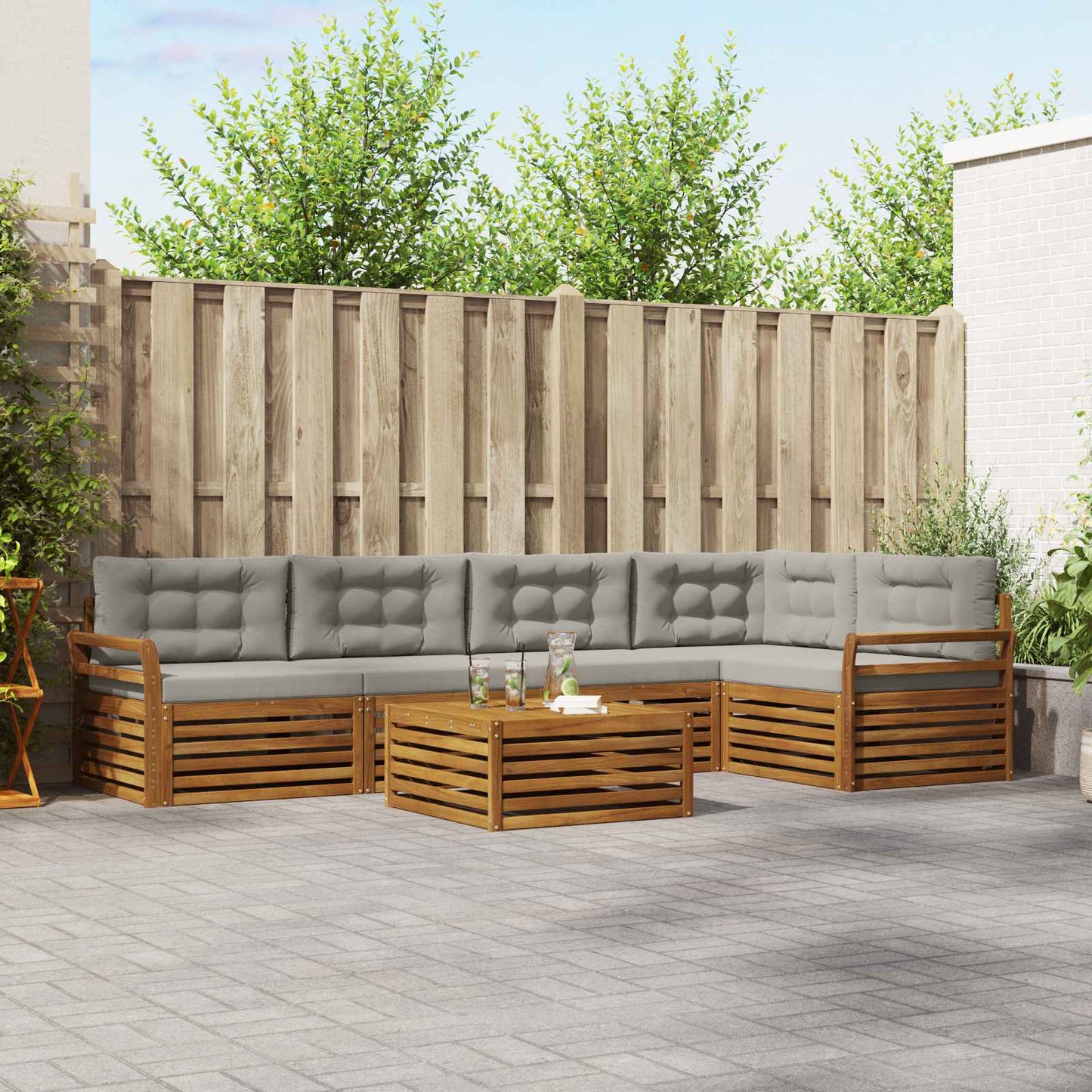 Set di divani da esterno 6 pcs Grigio Naturale e Chiaro