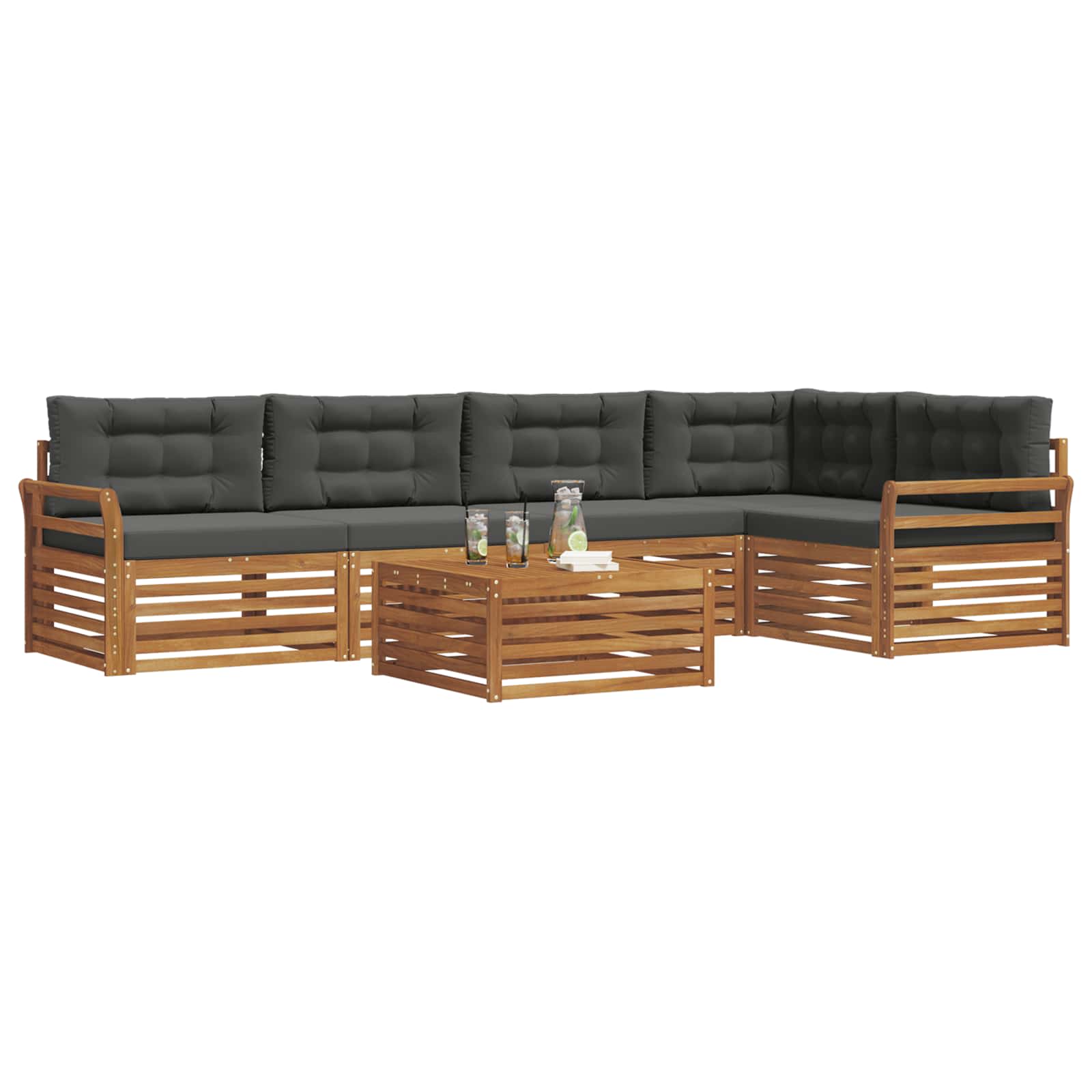Set di divani da esterno con cuscino 6 pcs Naturale e Antracite | homemem39