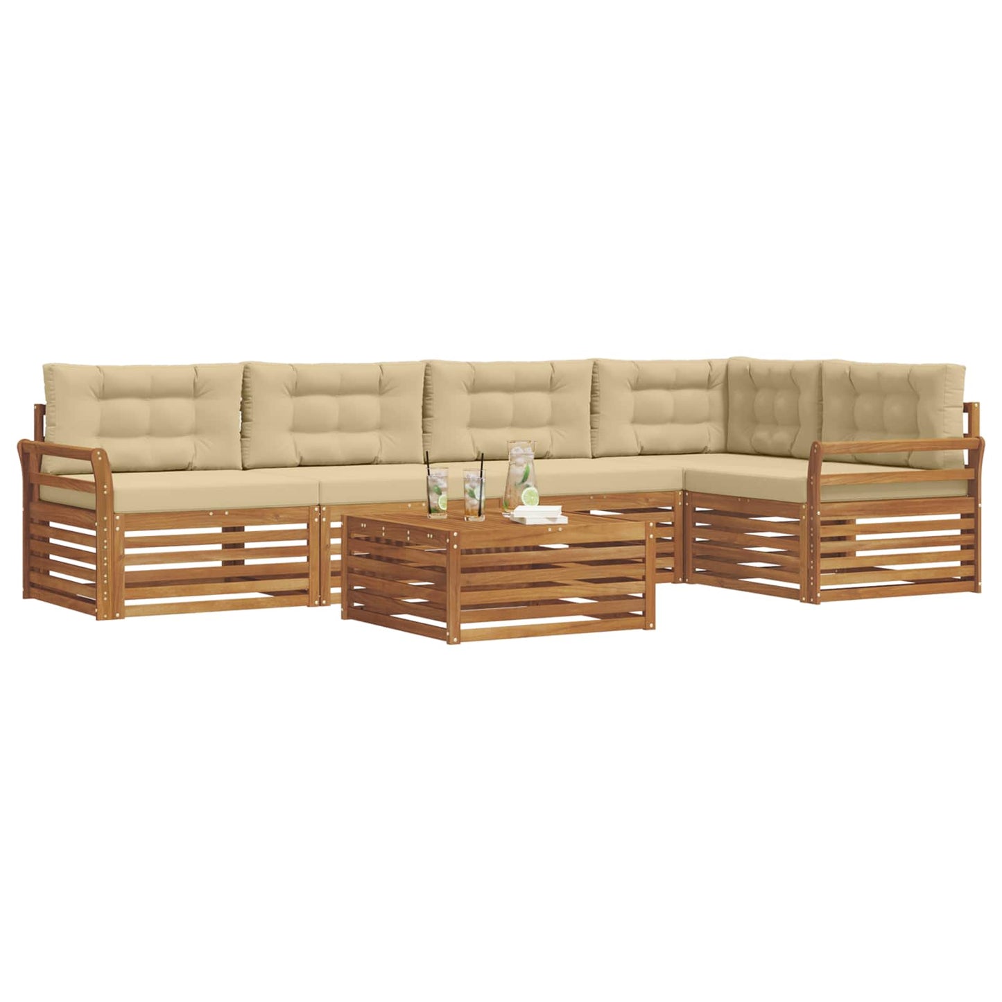Set di divani da esterno con cuscino 6 pcs Naturale e Beige | homemem39