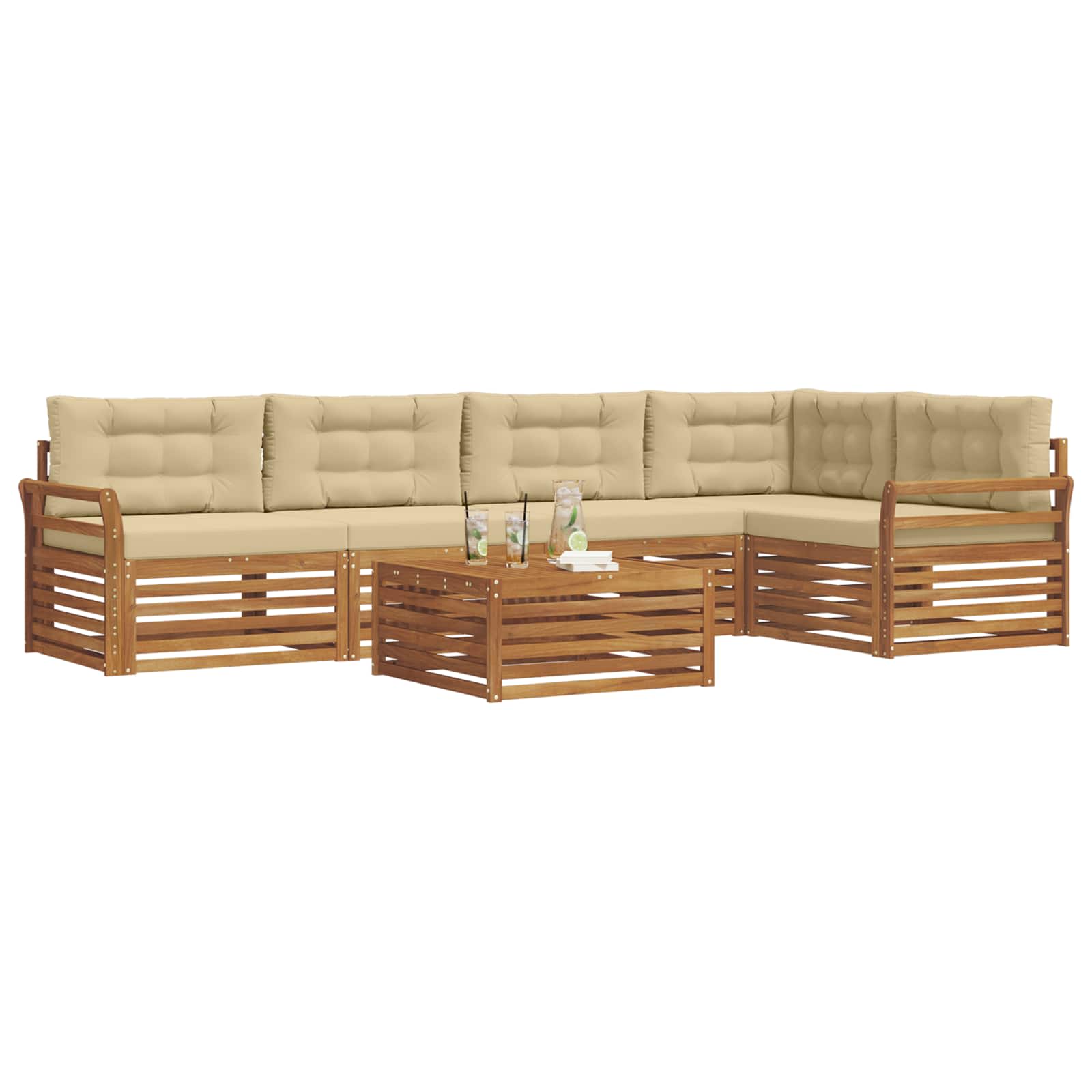 Set di divani da esterno con cuscino 6 pcs Naturale e Beige | homemem39