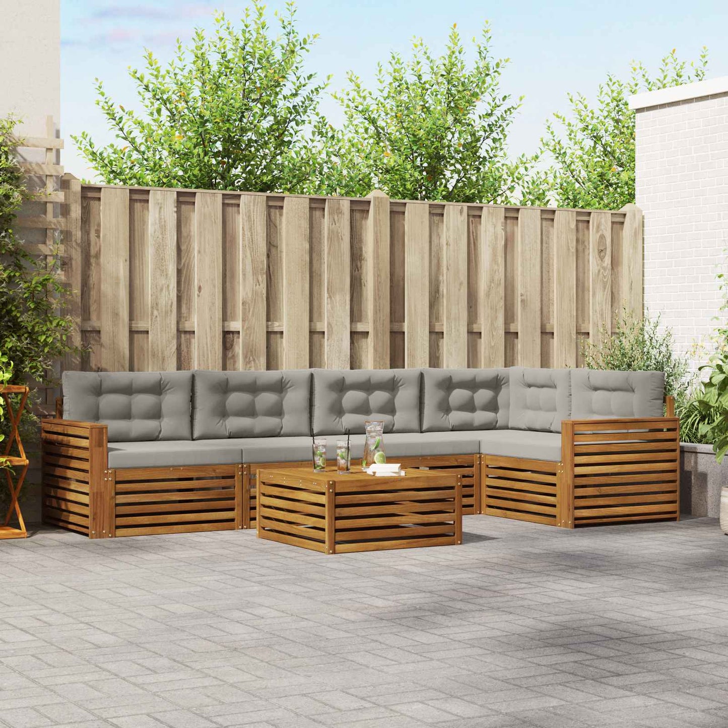 Set di divani da esterno 6 pcs Grigio Naturale e Chiaro