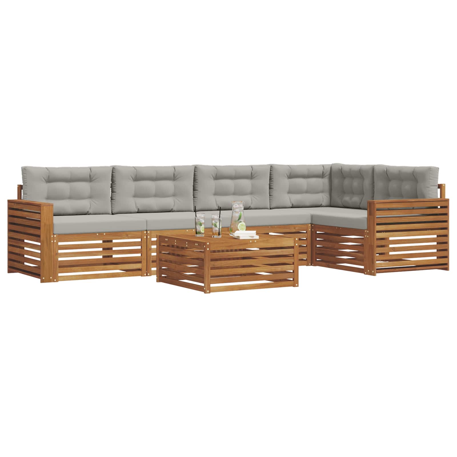 Set di divani da esterno 6 pcs Grigio Naturale e Chiaro | homemem39