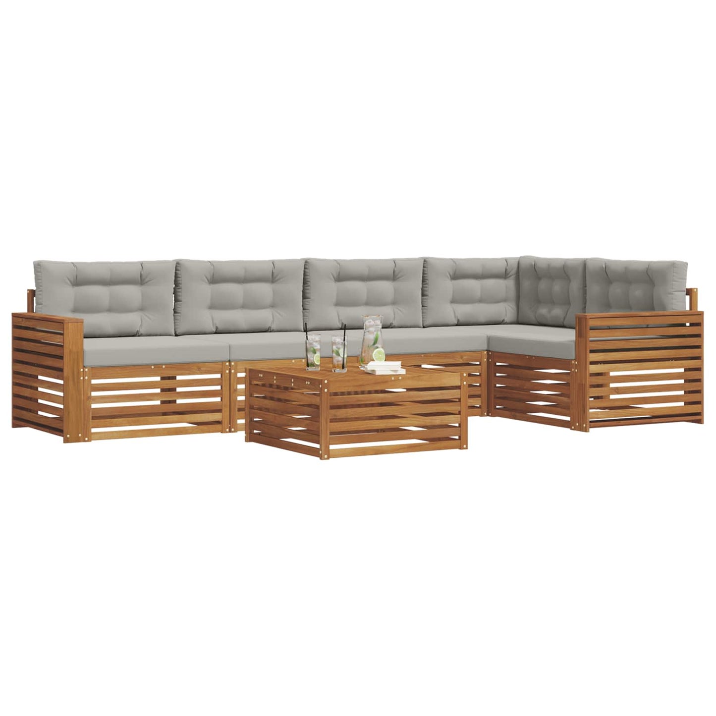 Set di divani da esterno 6 pcs Grigio Naturale e Chiaro