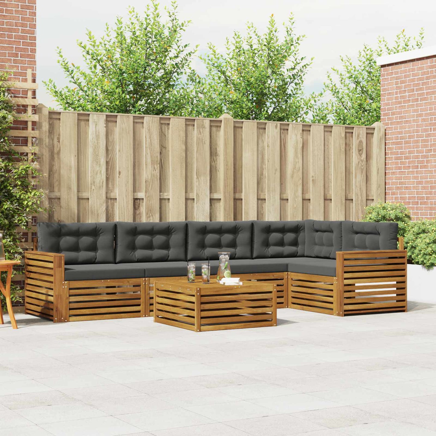 Set di divani da esterno con cuscino 6 pcs Naturale e Antracite | homemem39