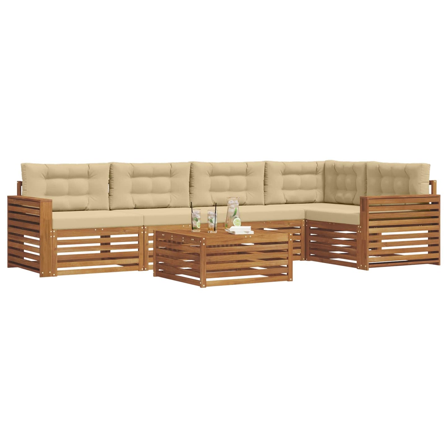 Set di divani da esterno con cuscino 6 pcs Naturale e Beige | homemem39