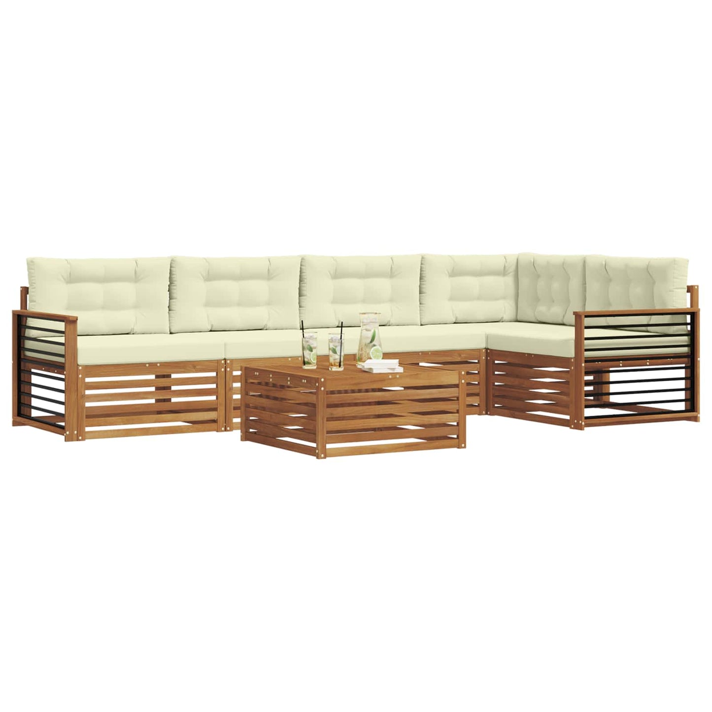 Set di divani da esterno con cuscino 6 pcs Naturale e Crema