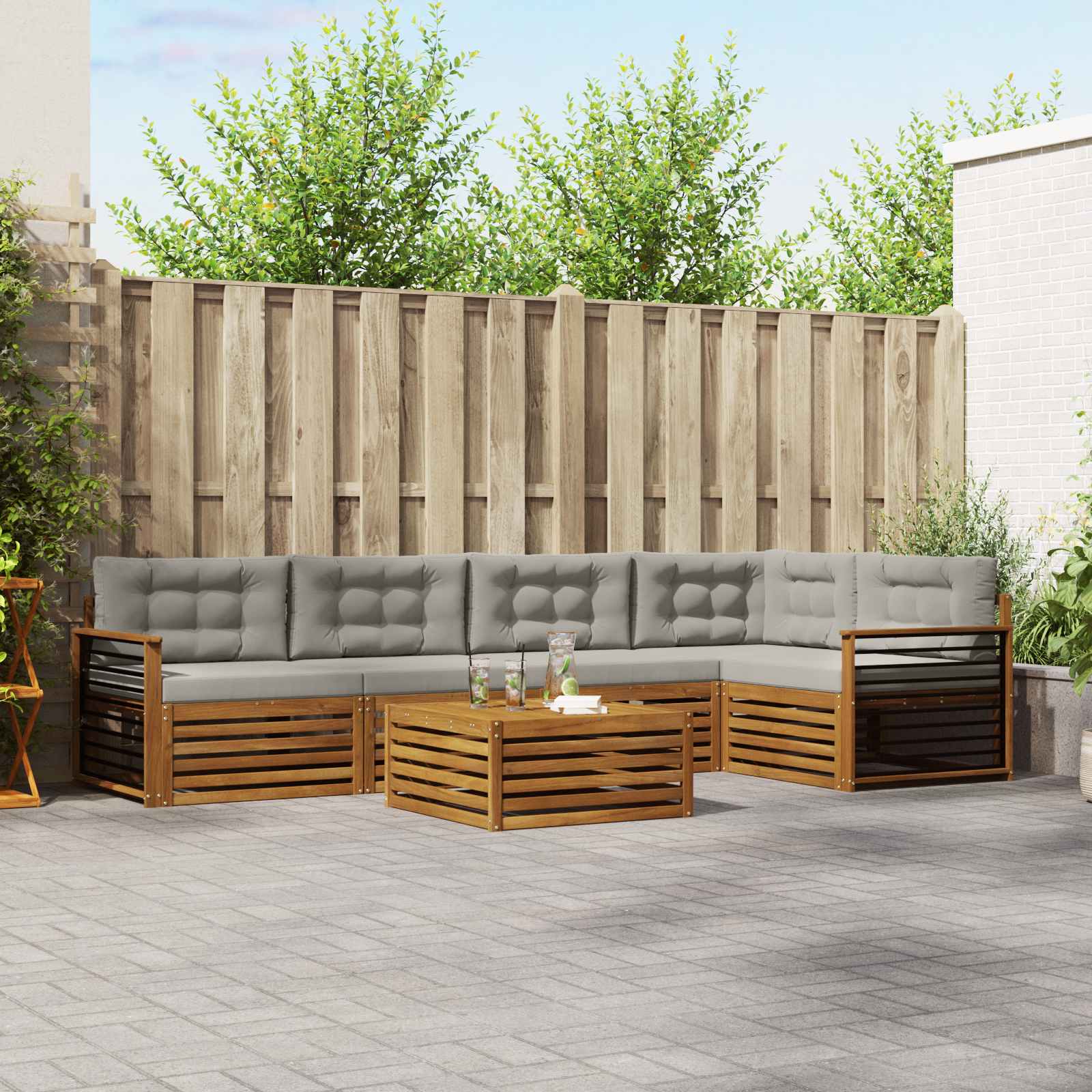 Set di divani da esterno 6 pcs Grigio Naturale e Chiaro | homemem39