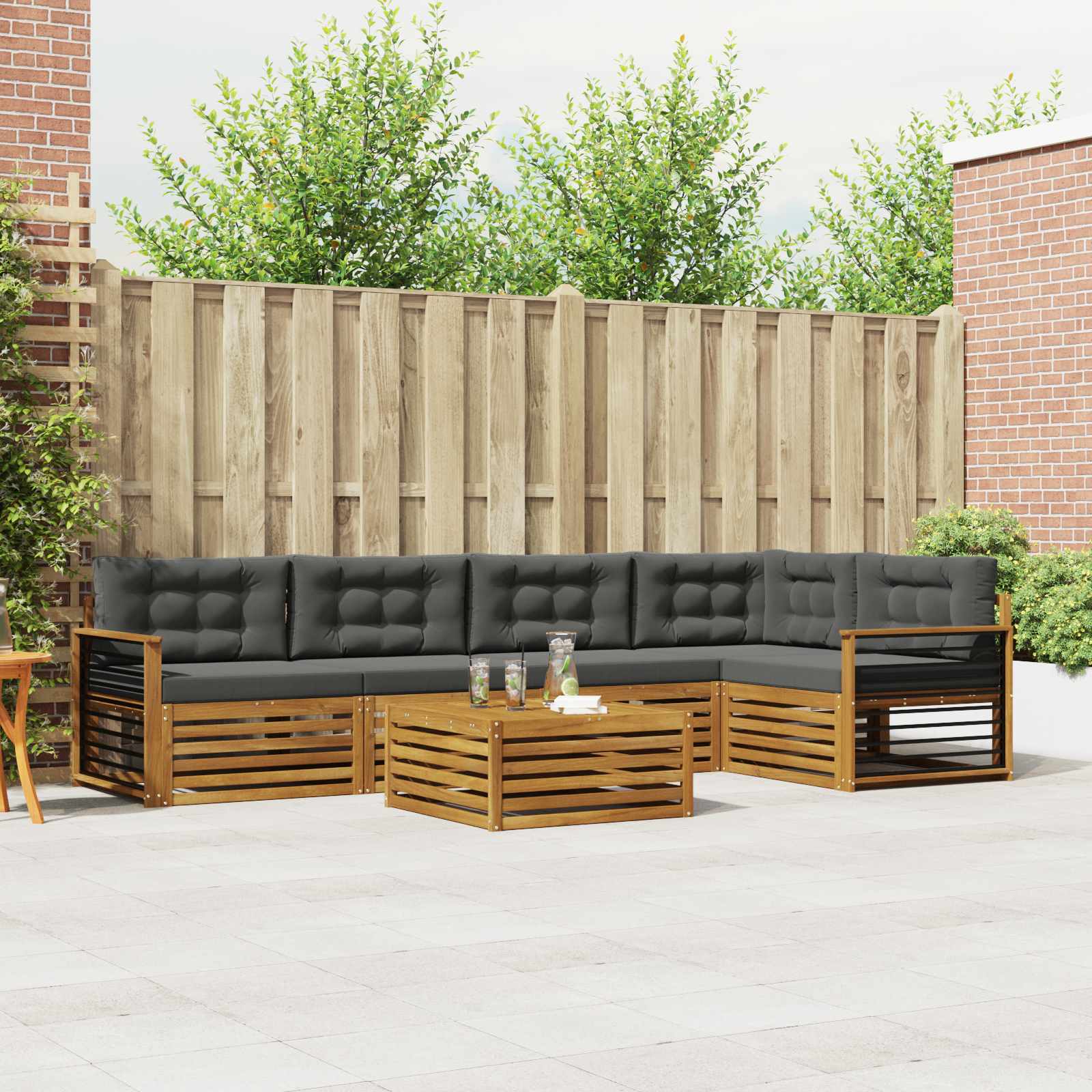 Set di divani da esterno con cuscino 6 pcs Naturale e Antracite | homemem39