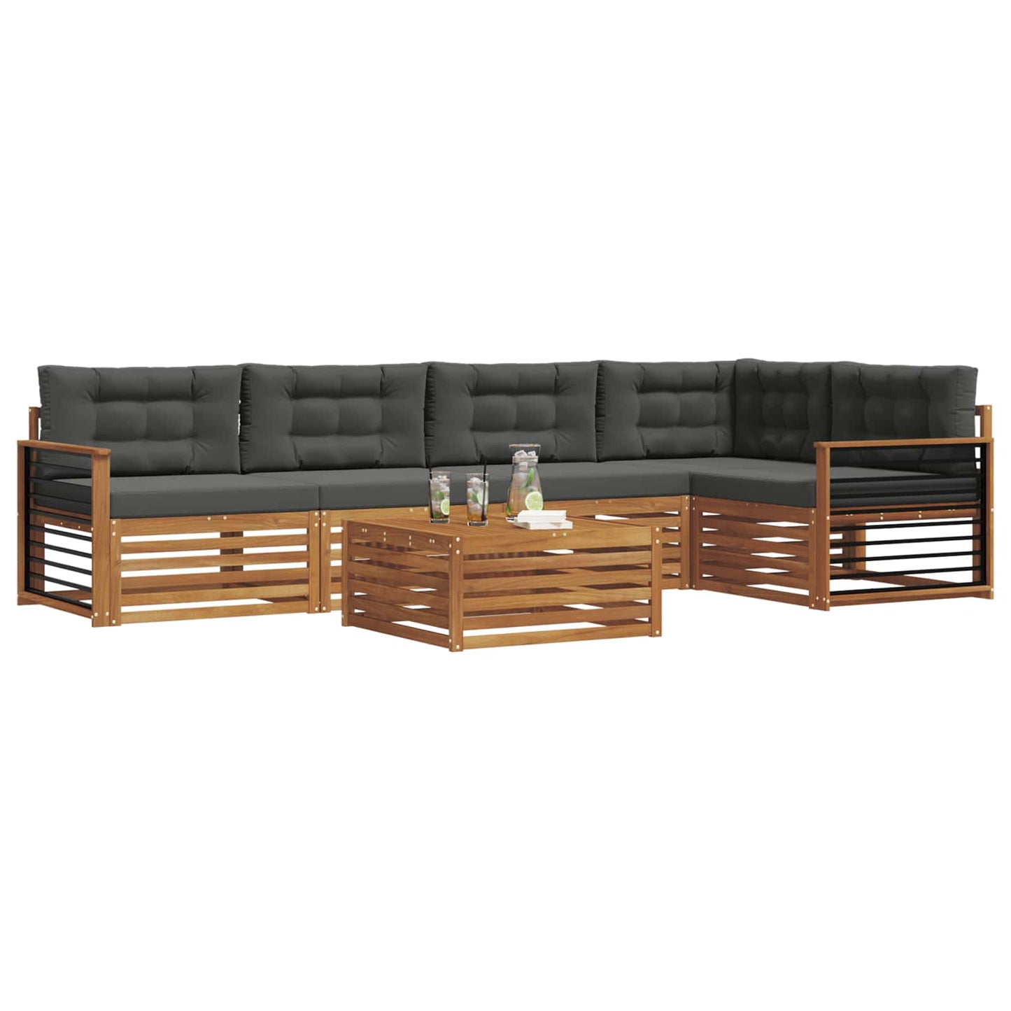 Set di divani da esterno con cuscino 6 pcs Naturale e Antracite | homemem39