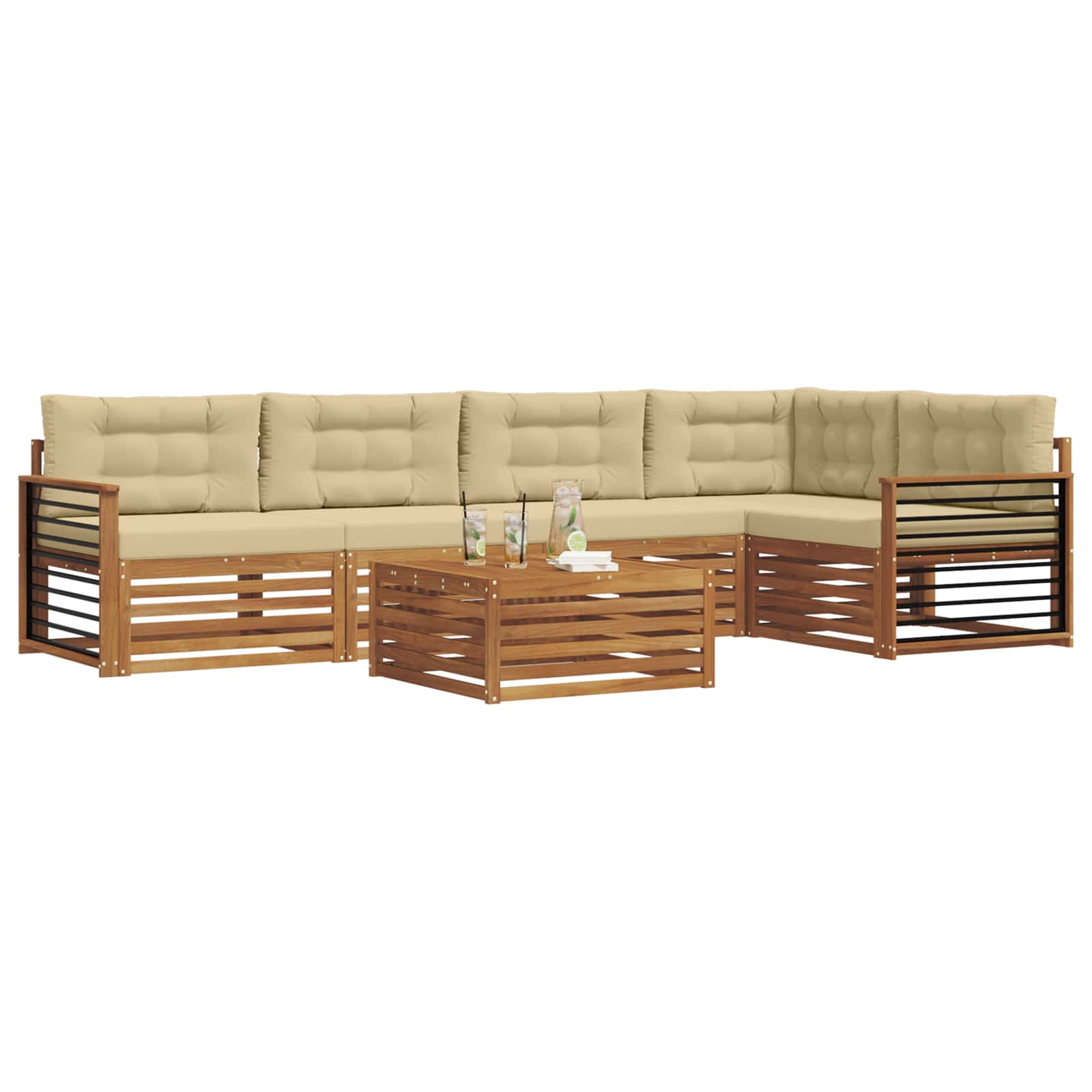Set di divani da esterno con cuscino 6 pcs Naturale e Beige | homemem39