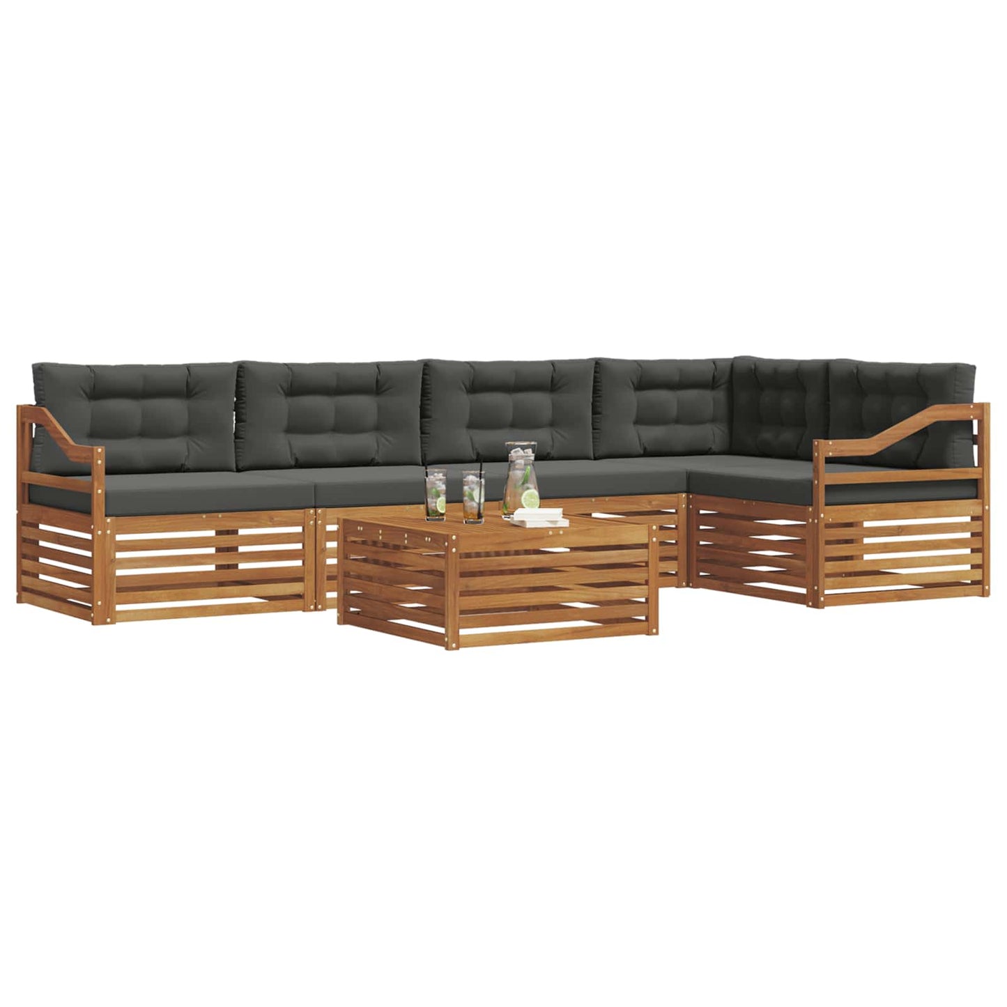 Set di divani da esterno con cuscino 6 pcs Naturale e Antracite | homemem39