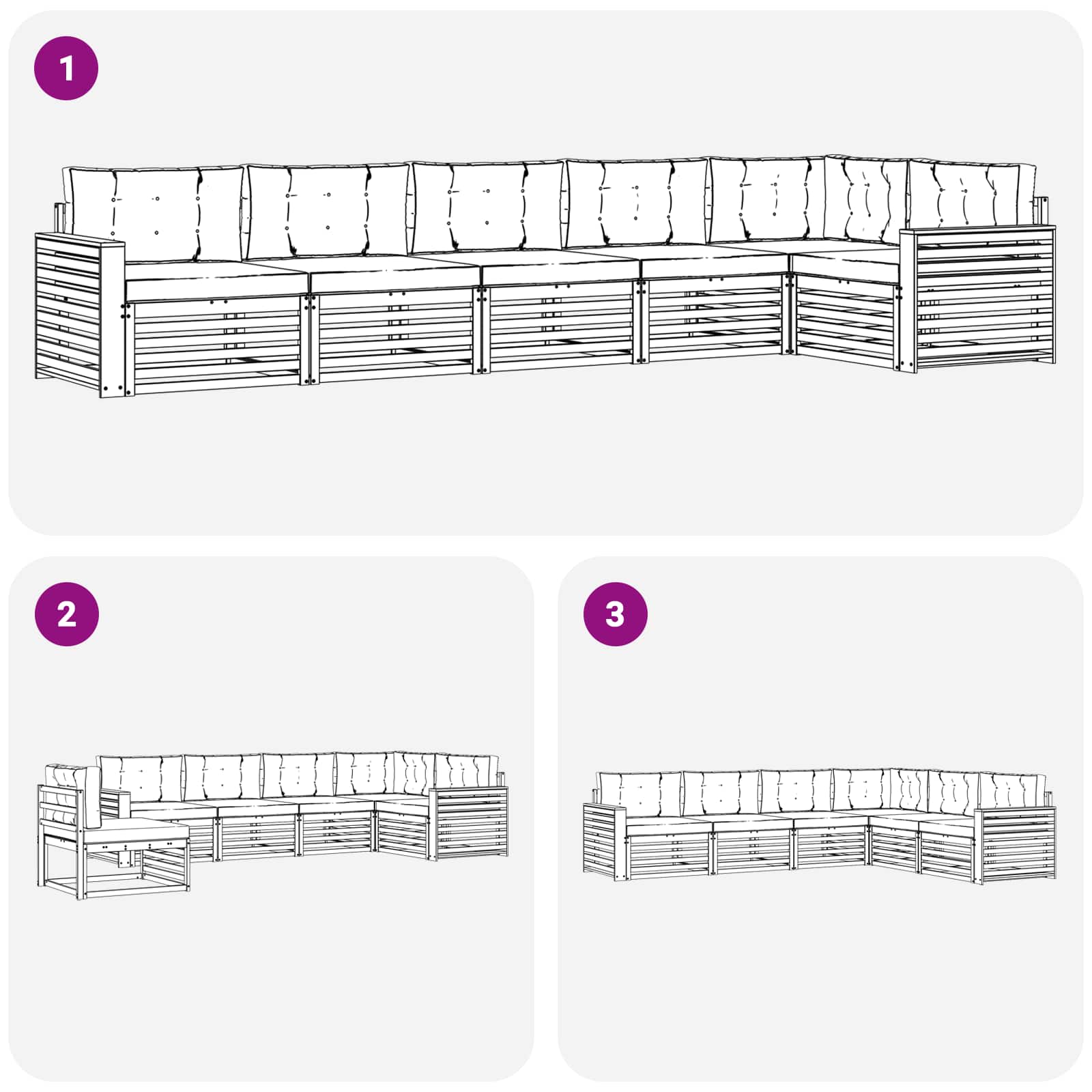 Set di divani da esterno con cuscino 6 pcs Naturale e Antracite | homemem39