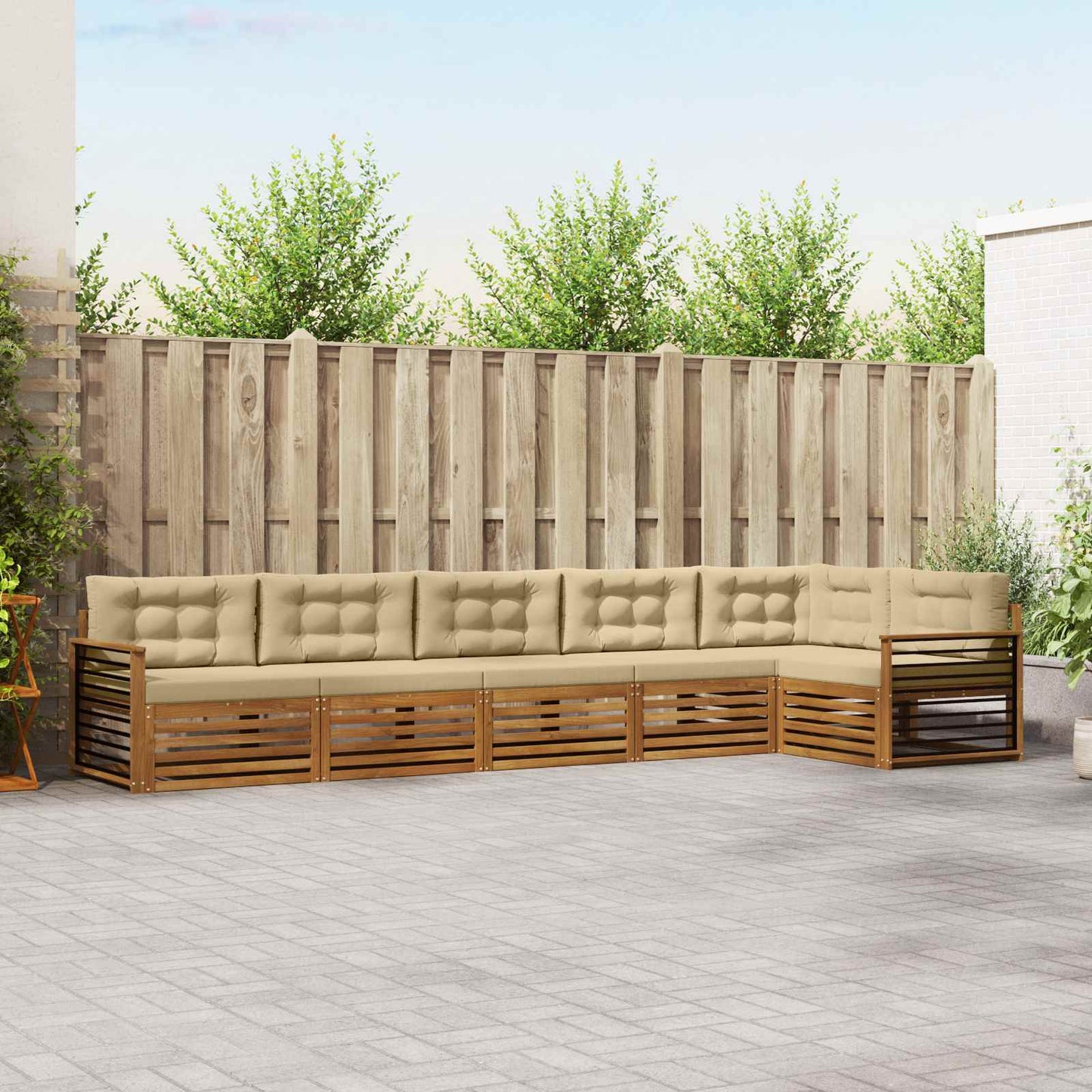 Set di divani da esterno con cuscino 6 pcs Naturale e Beige