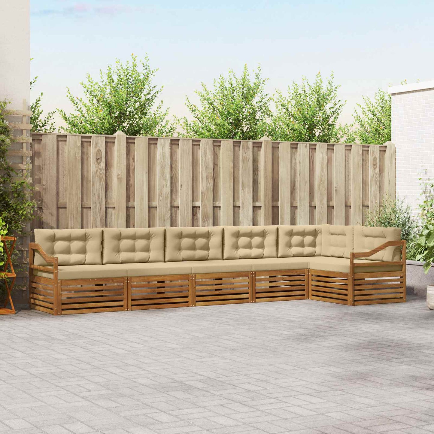 Set di divani da esterno con cuscino 6 pcs Naturale e Beige