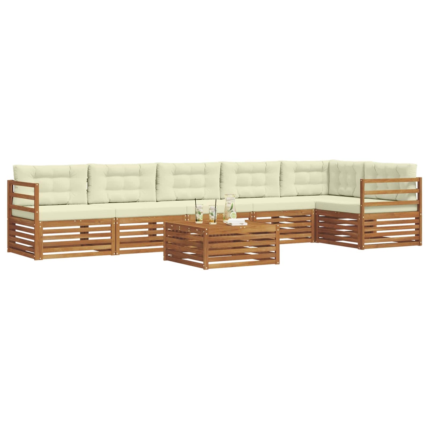 Set di divani da esterno con cuscino 7 pcs Naturale e Crema | homemem39
