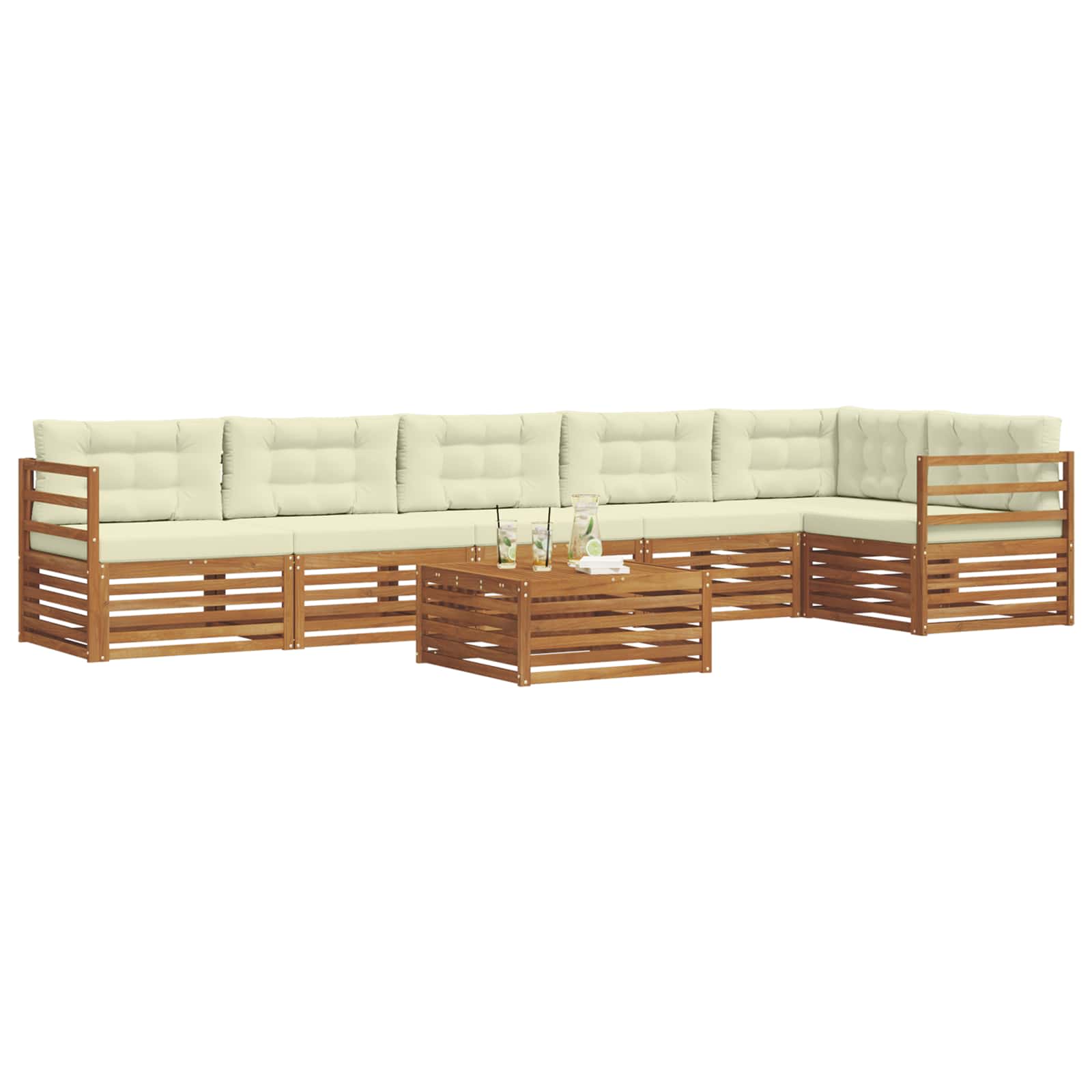 Set di divani da esterno con cuscino 7 pcs Naturale e Crema | homemem39