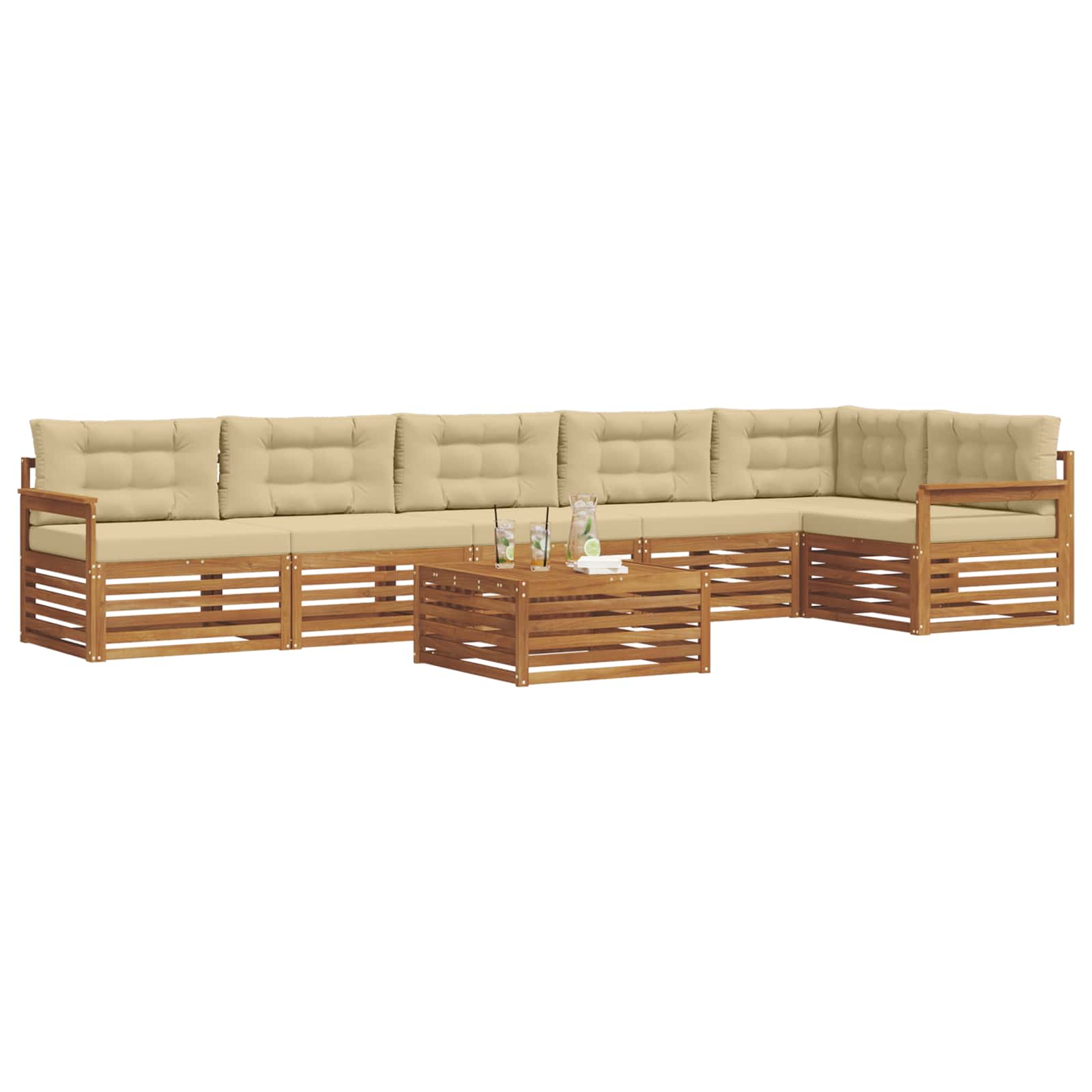 Set di divani da esterno con cuscino 7 pcs Naturale e Beige | homemem39