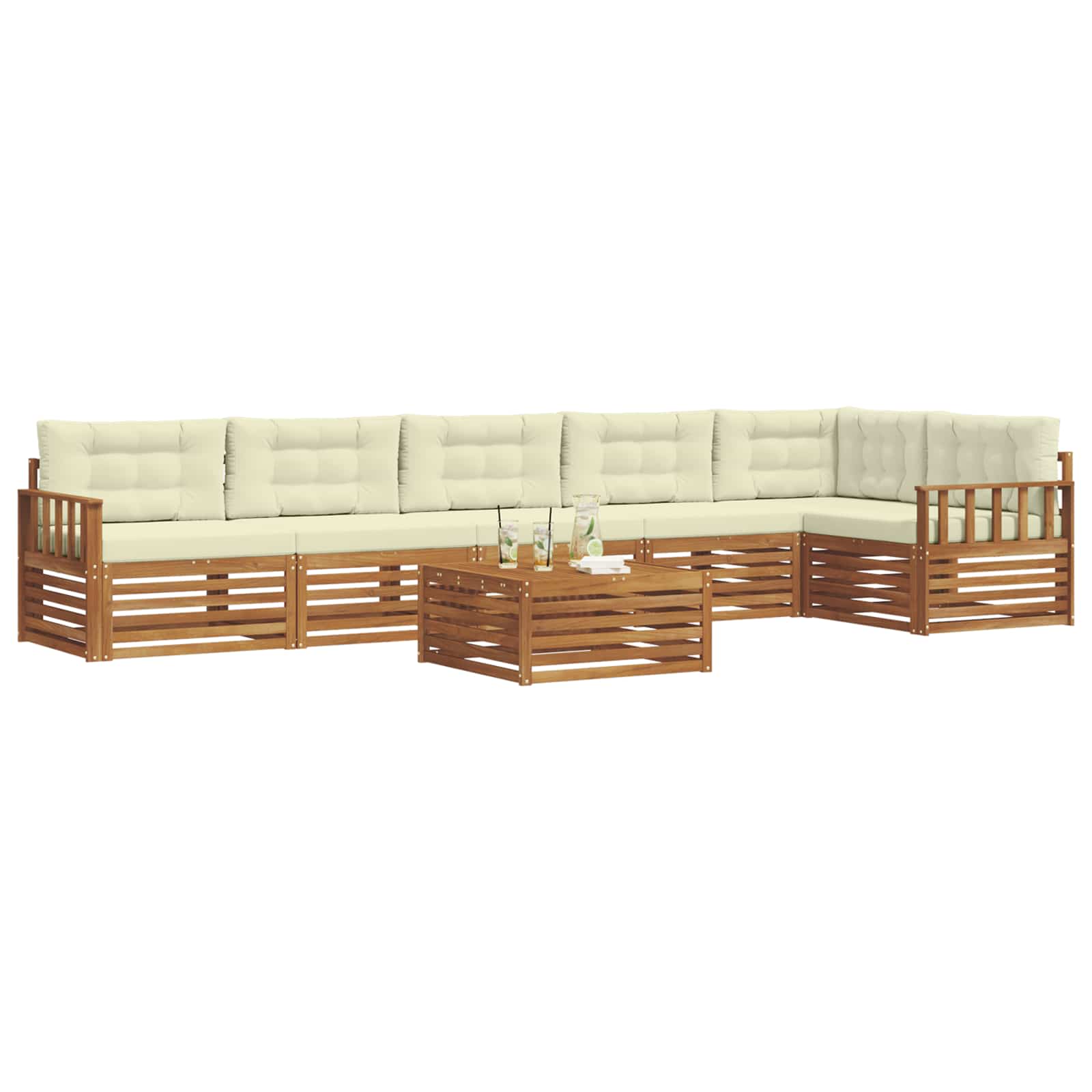 Set di divani da esterno con cuscino 7 pcs Naturale e Crema | homemem39