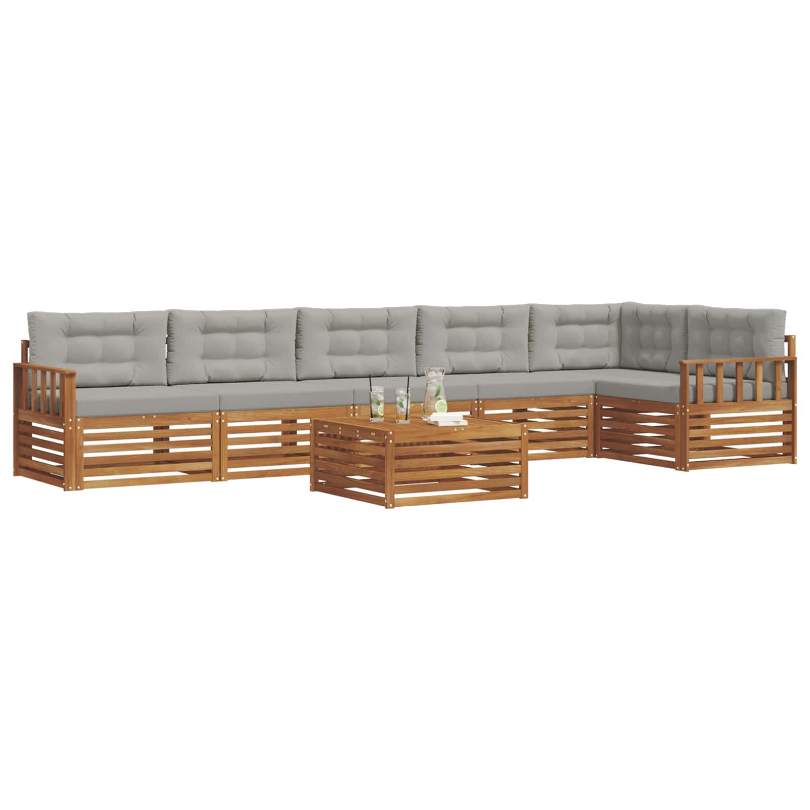 Set di divani da esterno 7 pcs Grigio Naturale e Chiaro | homemem39