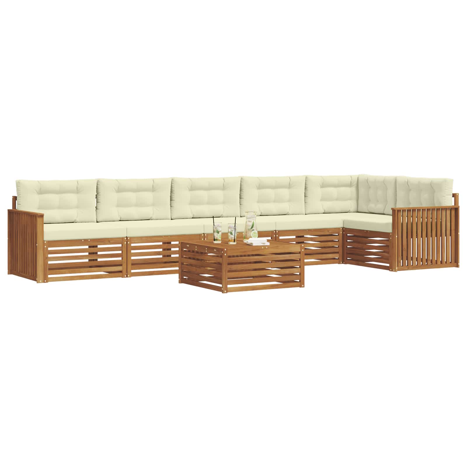 Set di divani da esterno con cuscino 7 pcs Naturale e Crema | homemem39