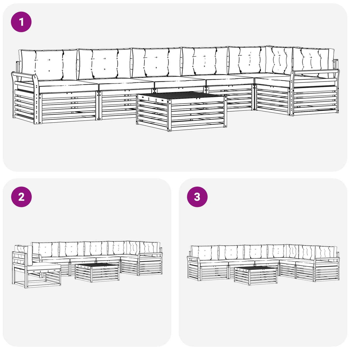 Set di divani da esterno con cuscino 7 pcs Naturale e Antracite | homemem39