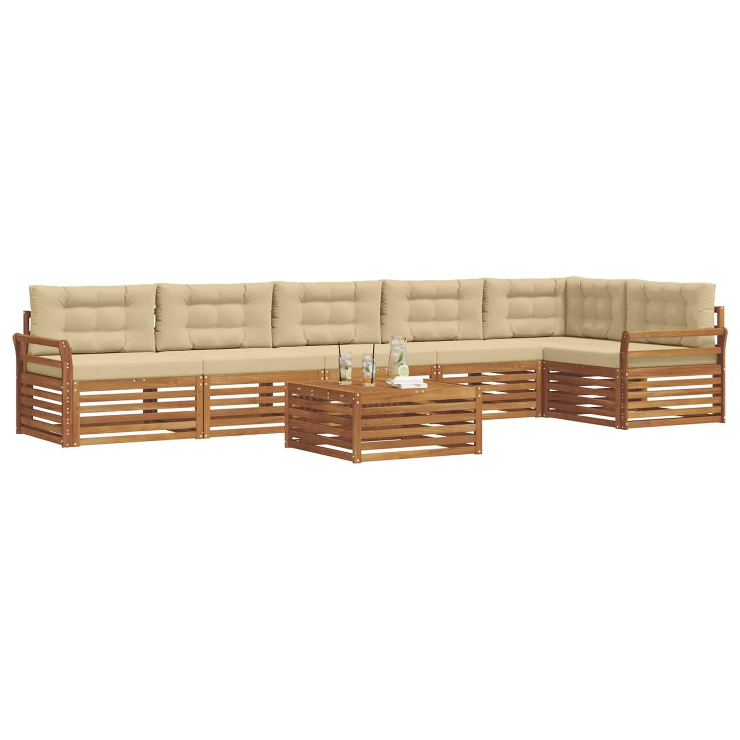 Set di divani da esterno con cuscino 7 pcs Naturale e Beige | homemem39